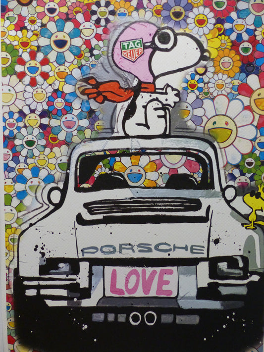 DEATH NYC Lithografie  "Snoopy with Porsche" limited Edition of "120" 3D-Siegel COA