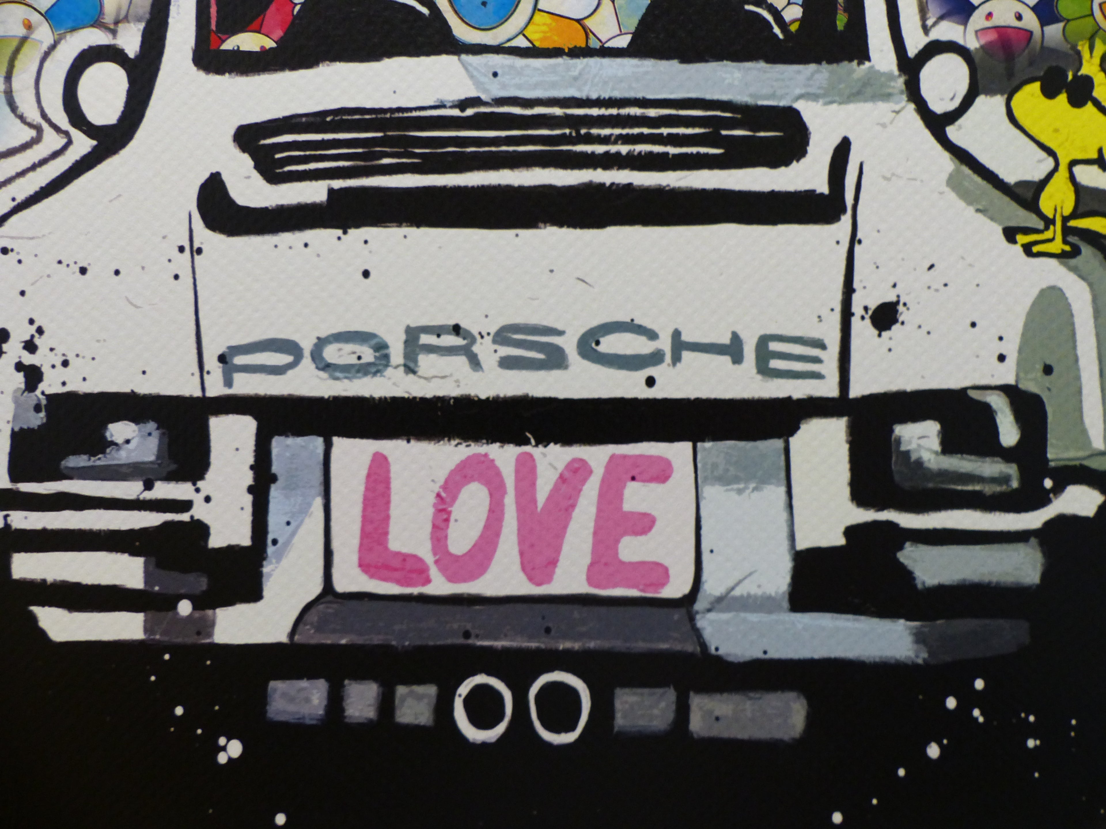 DEATH NYC Lithograpie Snoopy with Porsche im wertigen Holzrahmen ltd.Edit. of "120" COA 3D Siegel