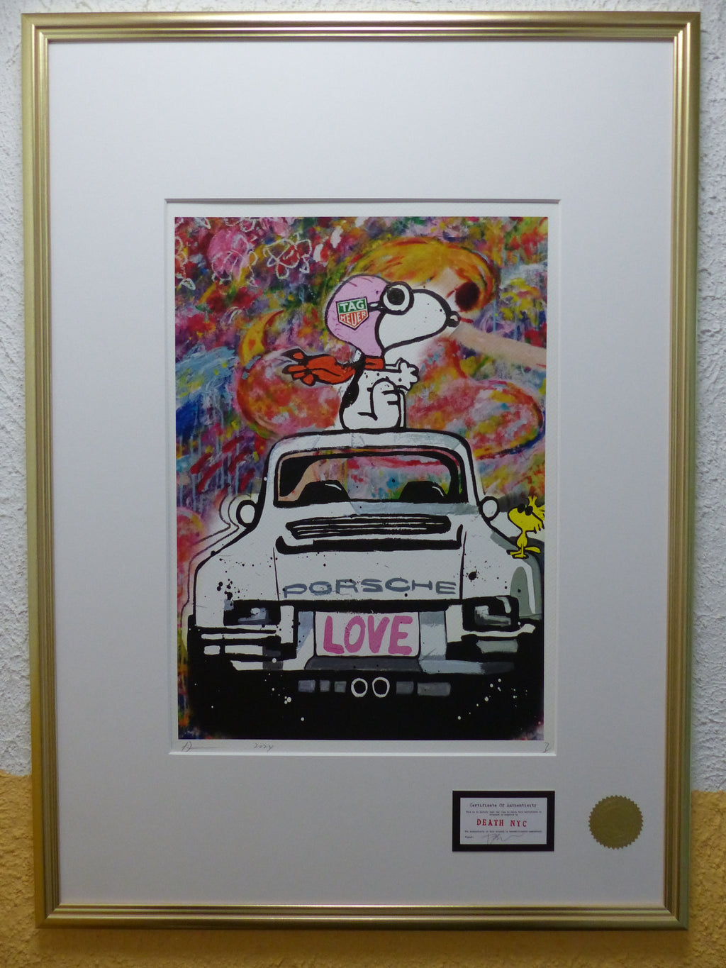 DEATH NYC Snoopy with Porsche Lithografie ltd.Edit. of "120" 3D Siegel COA