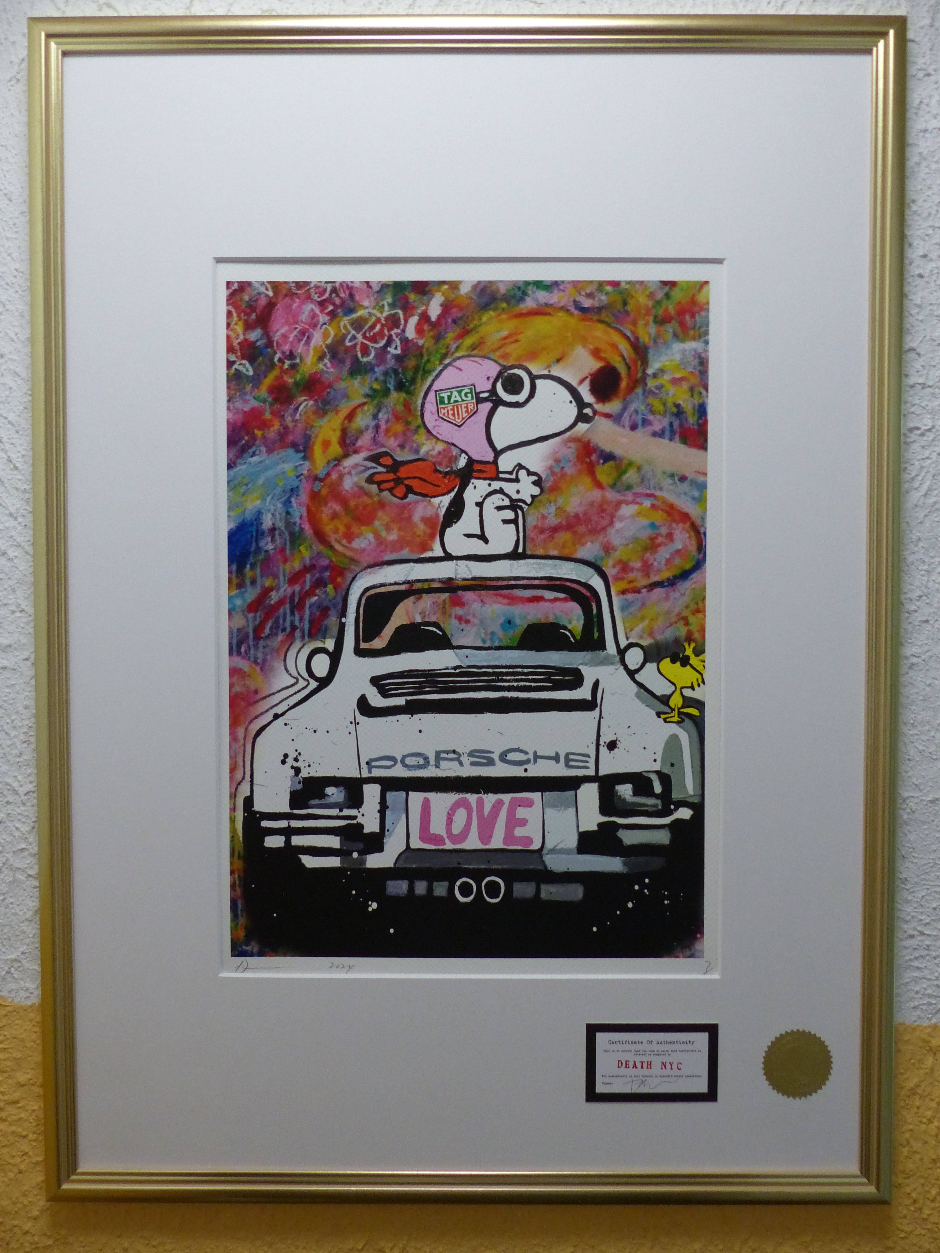 DEATH NYC Snoopy with Porsche Lithografie ltd.Edit. of "120" 3D Siegel COA