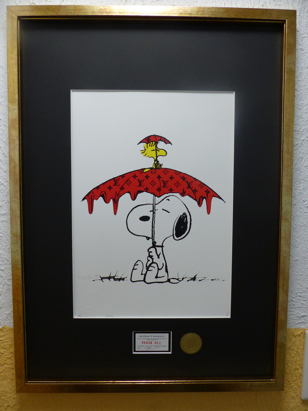 DEATH NYC fertig gerahmte Lithografie ltd. edition of "100" C.O.A. "Snoopy Woodstock chilling"