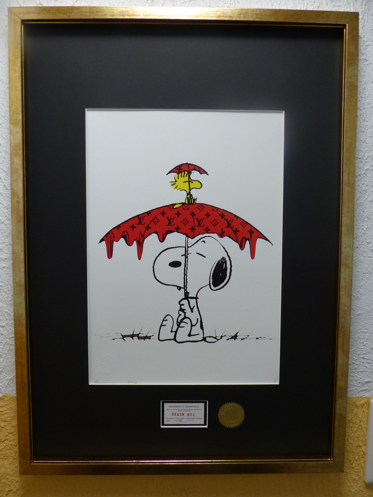 DEATH NYC fertig gerahmte Lithografie ltd. edition of "100" C.O.A. "Snoopy Woodstock chilling"