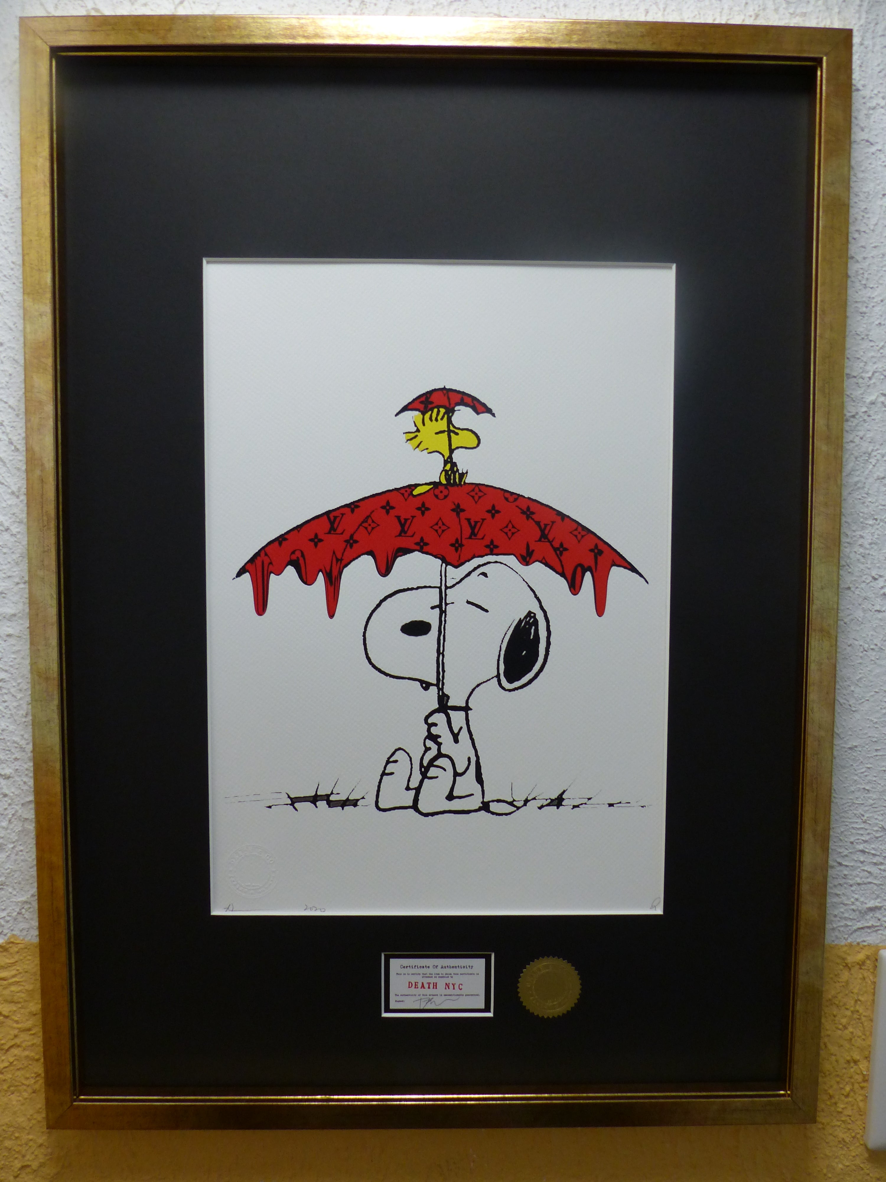 DEATH NYC fertig gerahmte Lithografie ltd. edition of "100" C.O.A. "Snoopy Woodstock chilling"