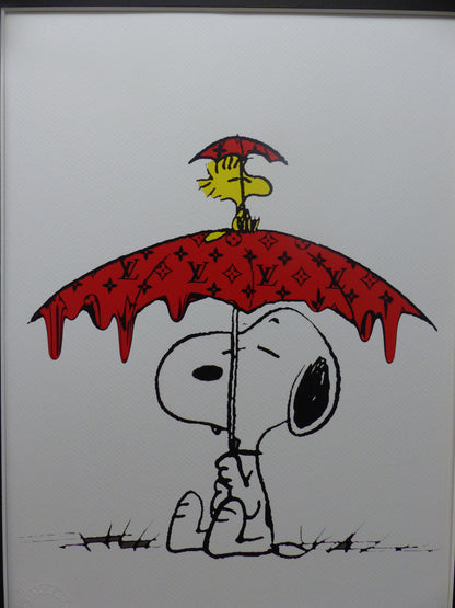DEATH NYC fertig gerahmte Lithografie ltd. edition of "100" C.O.A. "Snoopy Woodstock chilling"