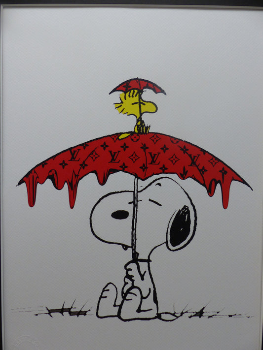 DEATH NYC fertig gerahmte Lithografie ltd. edition of "100" C.O.A. "Snoopy Woodstock chilling"