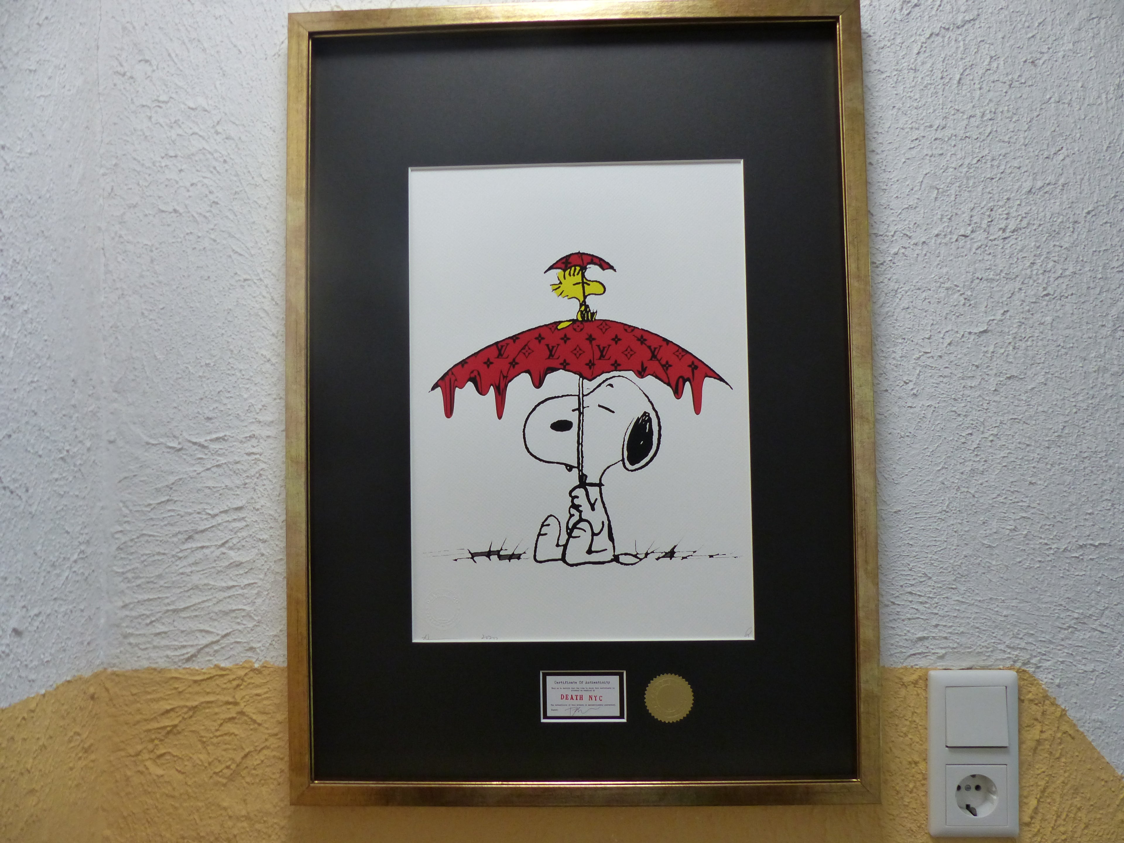 DEATH NYC fertig gerahmte Lithografie ltd. edition of "100" C.O.A. "Snoopy Woodstock chilling"
