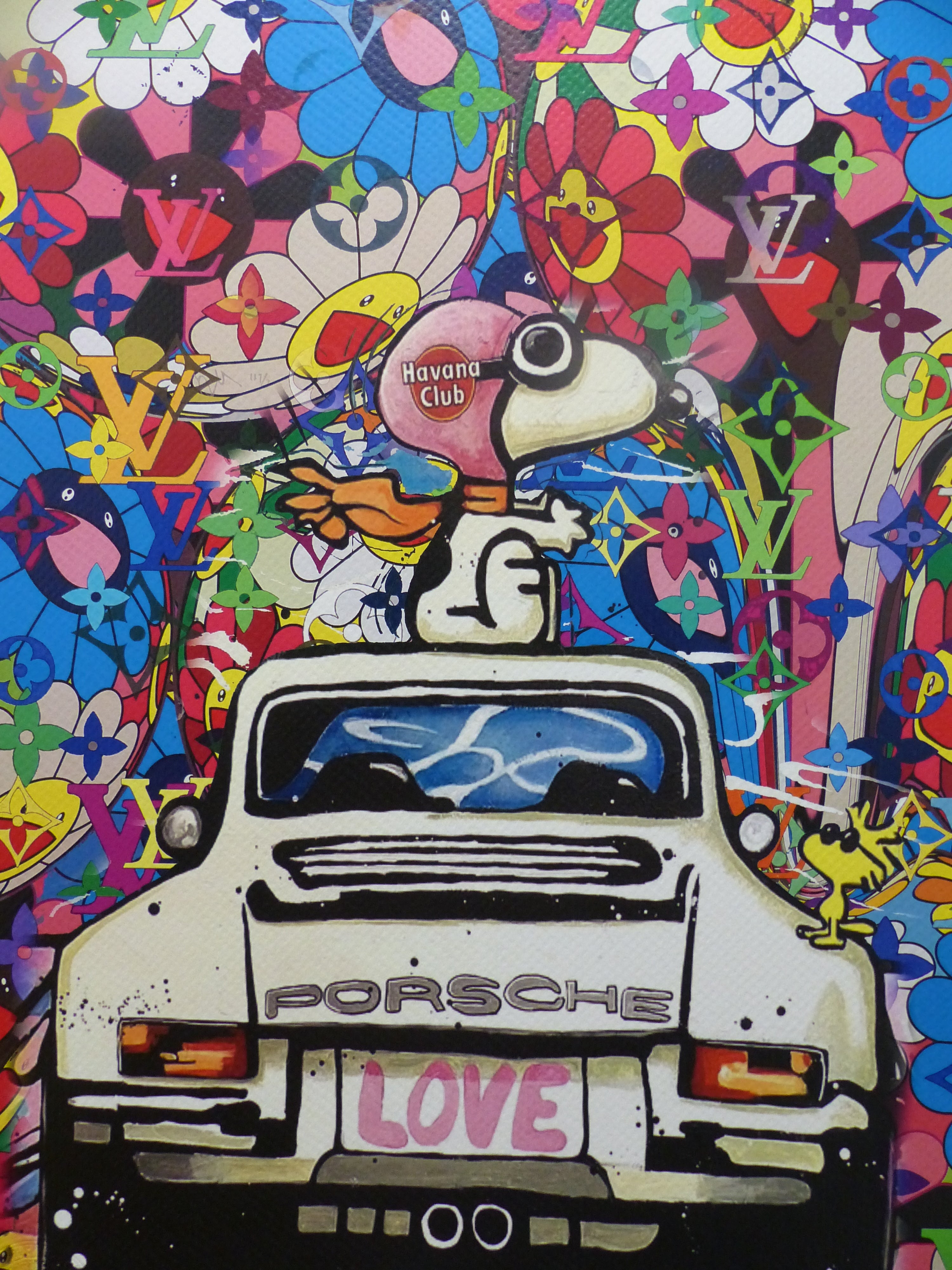 DEATH NYC Lithografie im wertigen Holzrahmen ltd.Edit. of 120 "Snoopy Porsche" 3D Siegel COA