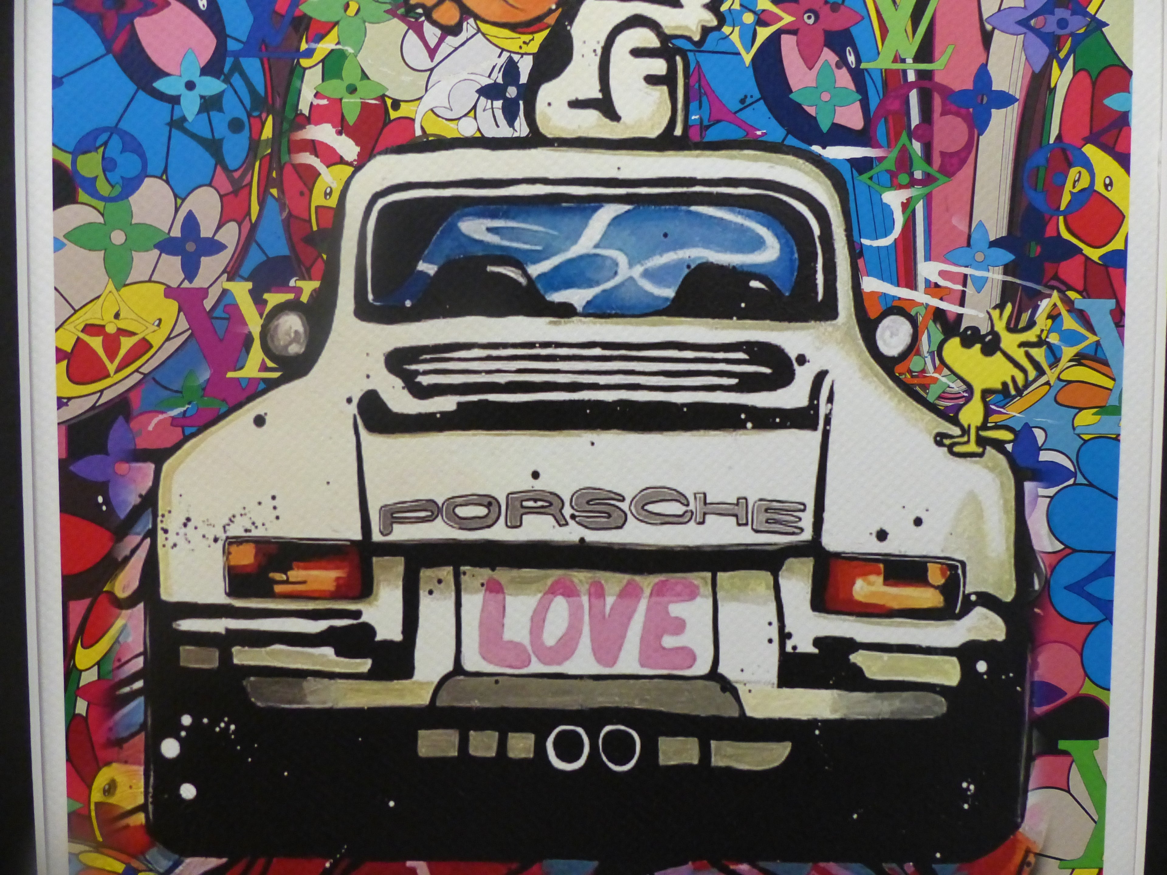 DEATH NYC Lithografie im wertigen Holzrahmen ltd.Edit. of 120 "Snoopy Porsche" 3D Siegel COA