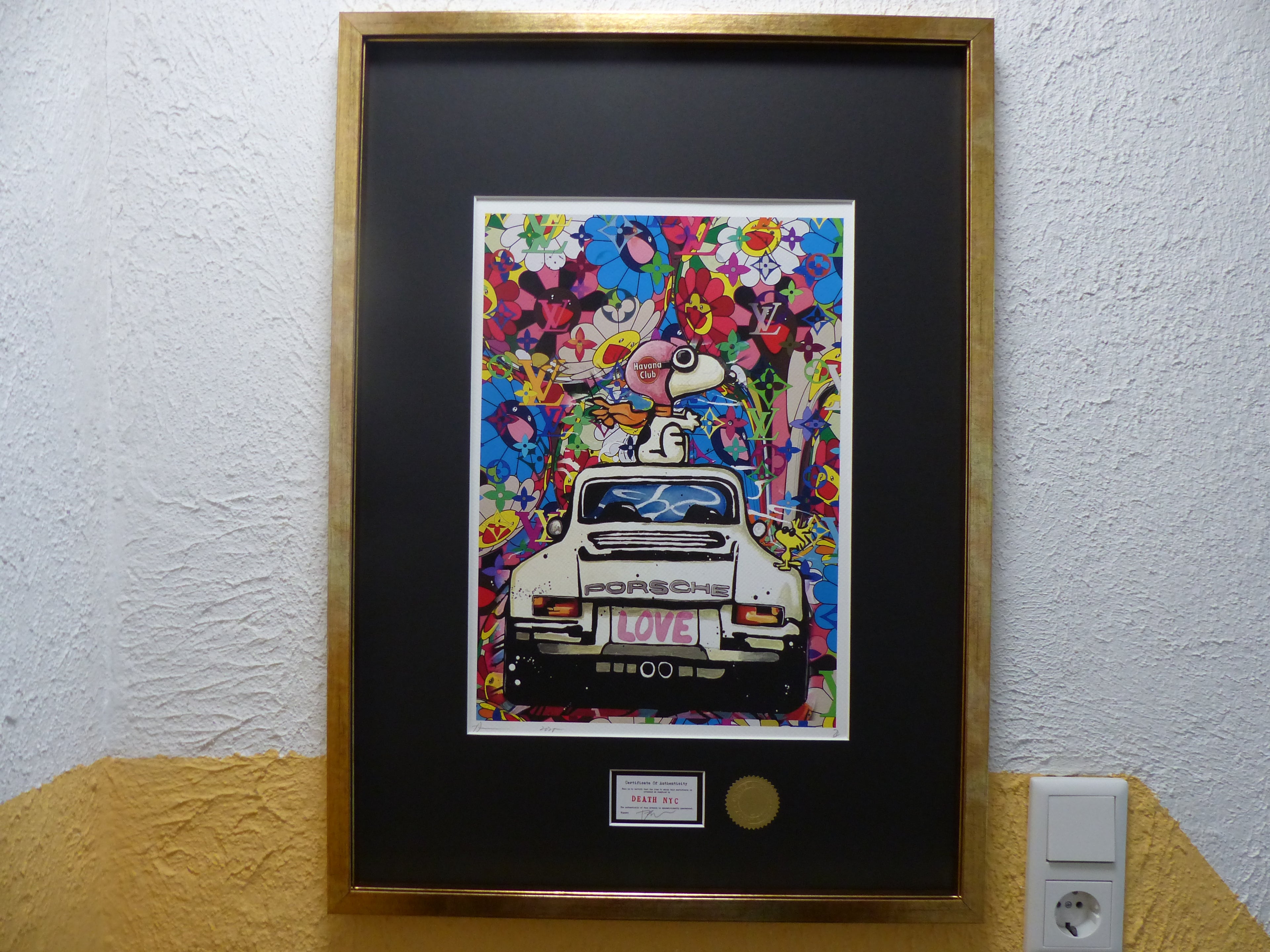 DEATH NYC Lithografie im wertigen Holzrahmen ltd.Edit. of 120 "Snoopy Porsche" 3D Siegel COA