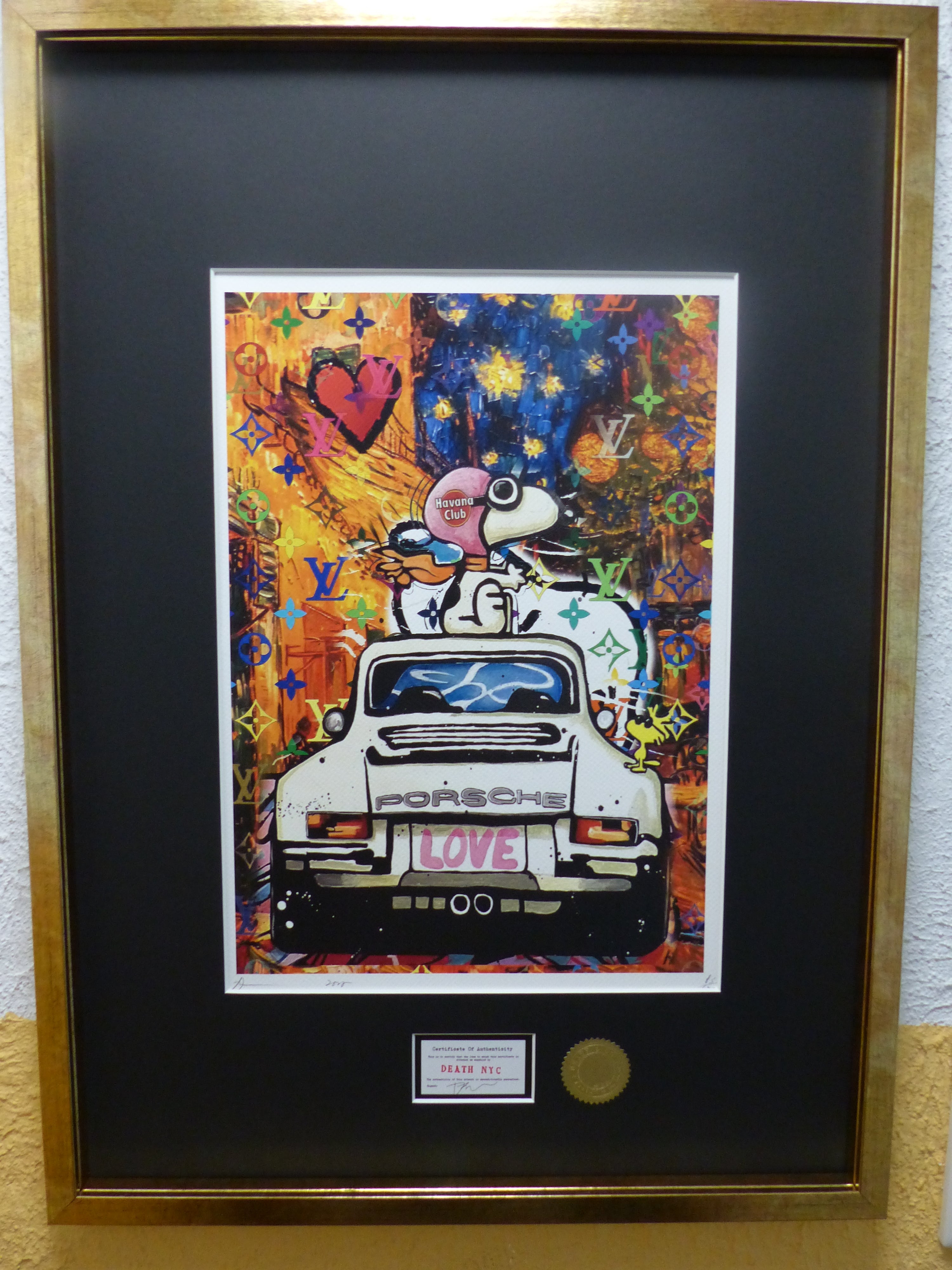 DEATH NYC "im wertigen Holzrahmen" Lithografie ltd.Edit. of "120" "Porsche" 3D Siegel