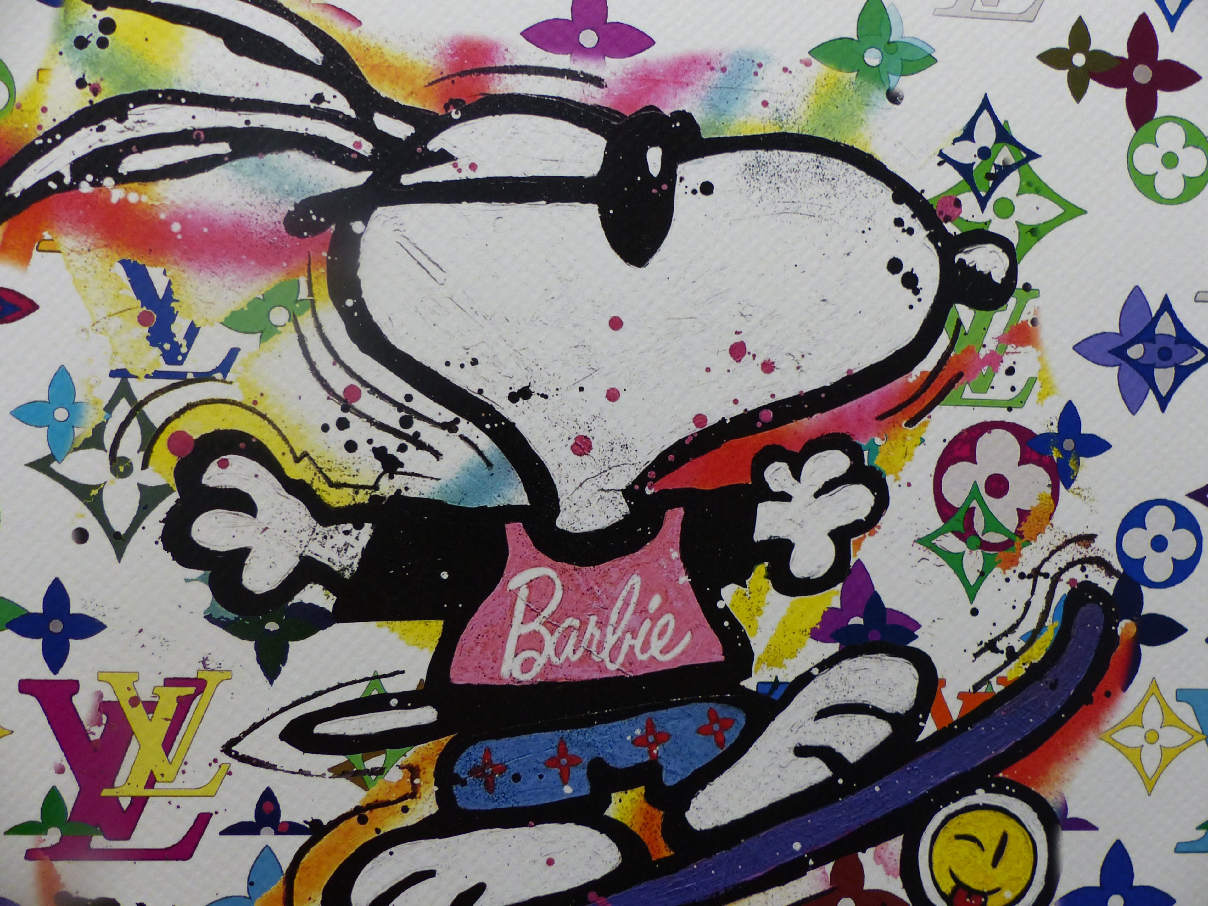 DEATH NYC fertig gerahmte Lithografie ltd. edition C.O.A. "Snoopy Barbie skateboard" 3D Siegel