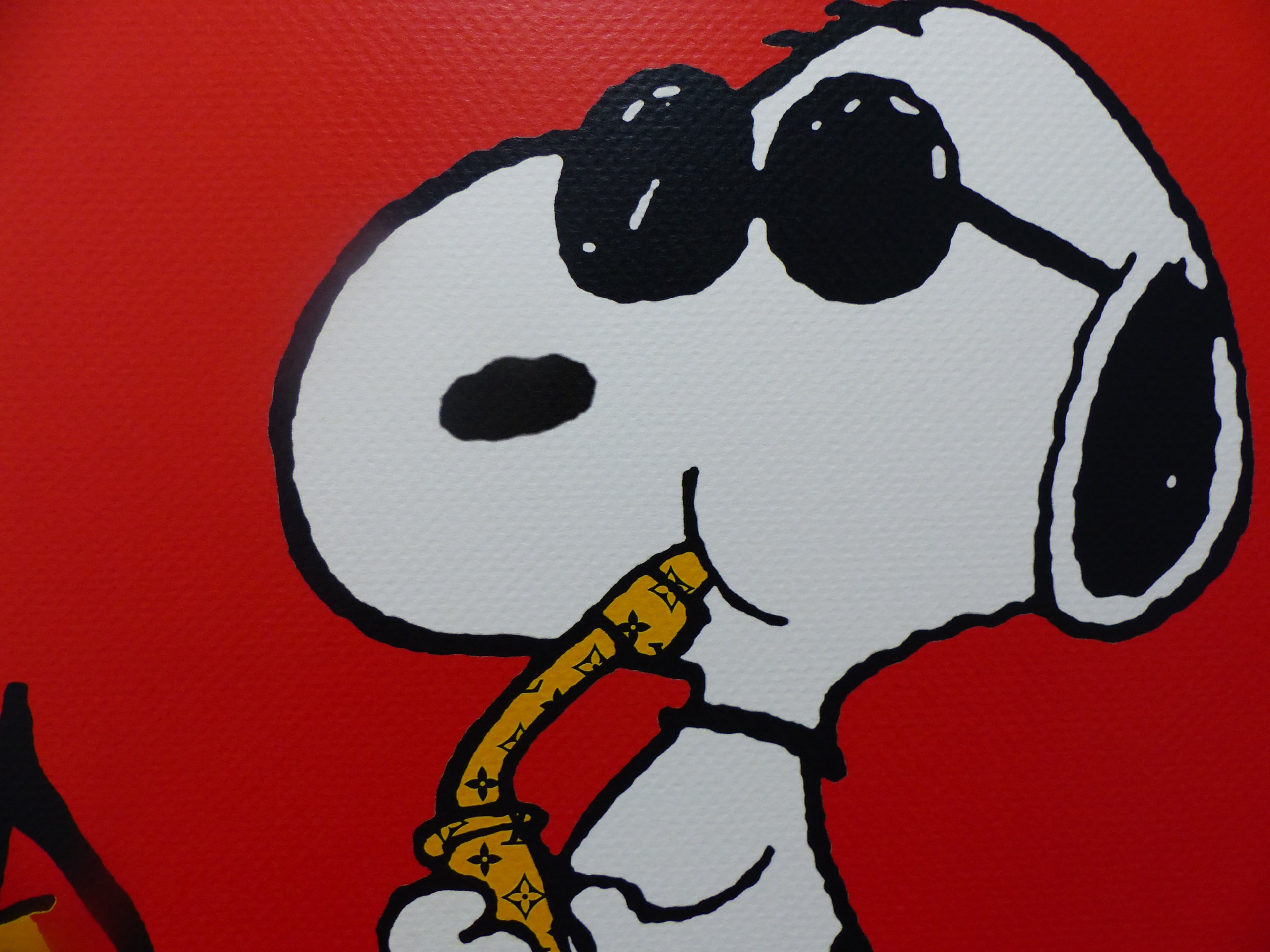 DEATH NYC "fertig gerahmt" Lithografie ltd. edition C.O.A. "Snoopy Woodstock Saxophone" Red
