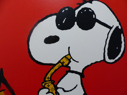 DEATH NYC "fertig gerahmt" Lithografie ltd. edition C.O.A. "Snoopy Woodstock Saxophone" Red
