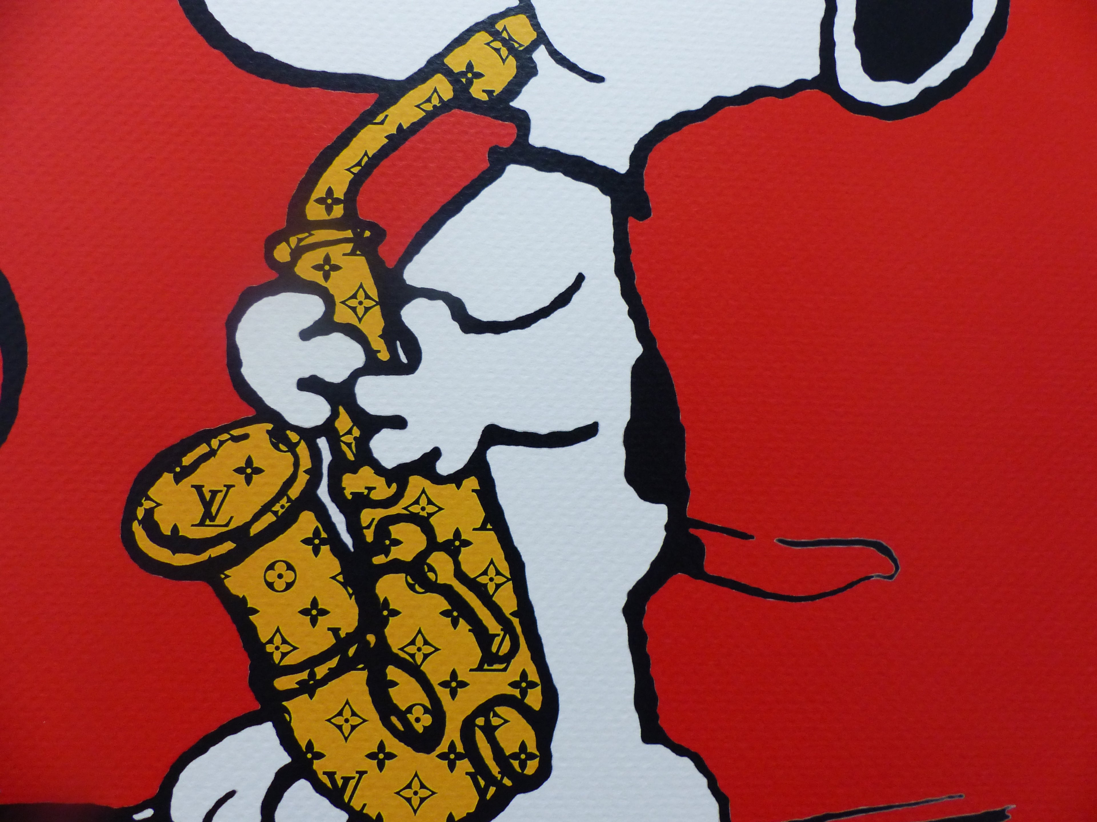 DEATH NYC "fertig gerahmt" Lithografie ltd. edition C.O.A. "Snoopy Woodstock Saxophone" Red