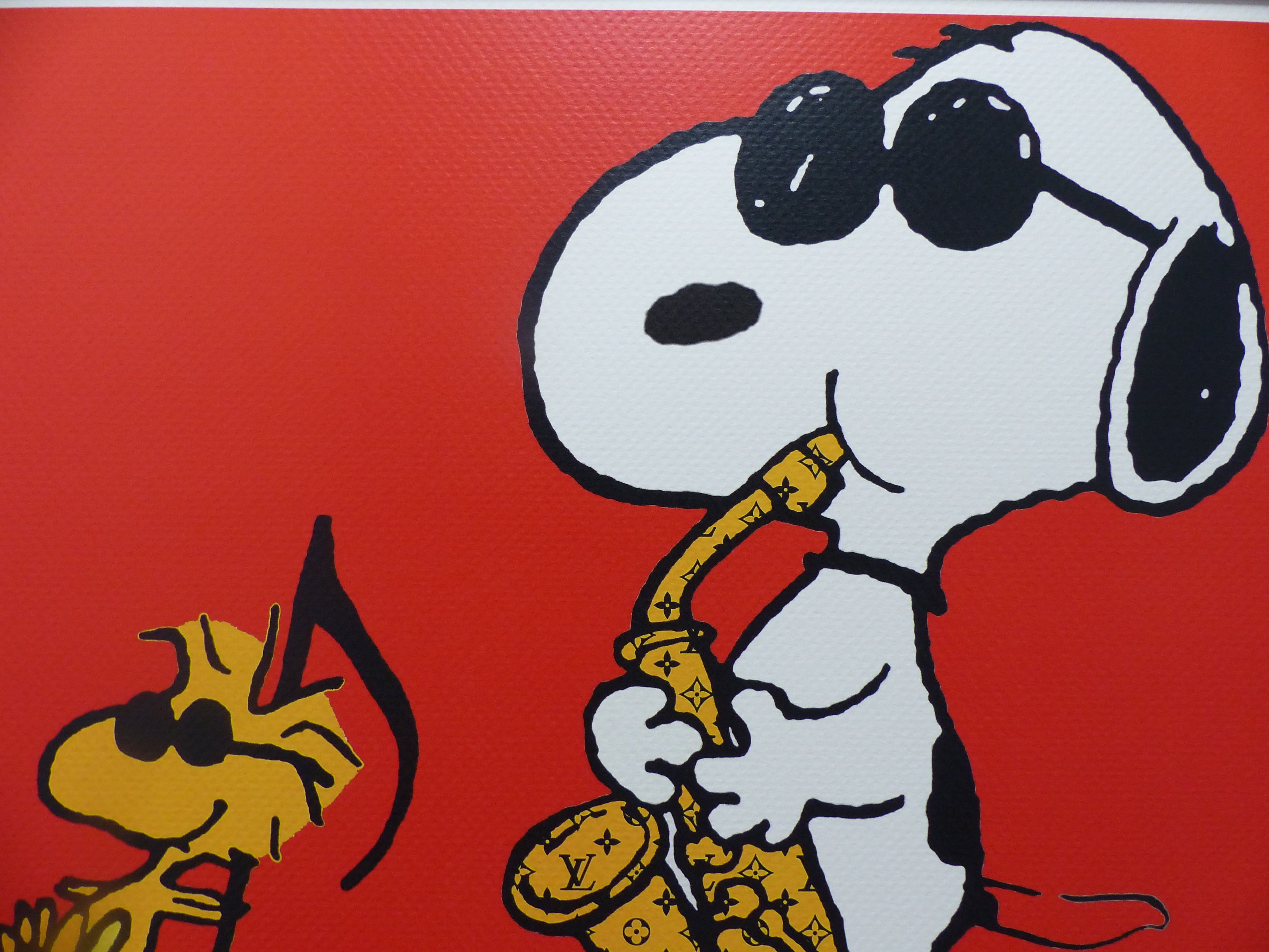 DEATH NYC "fertig gerahmt" Lithografie ltd. edition C.O.A. "Snoopy Woodstock Saxophone" Red