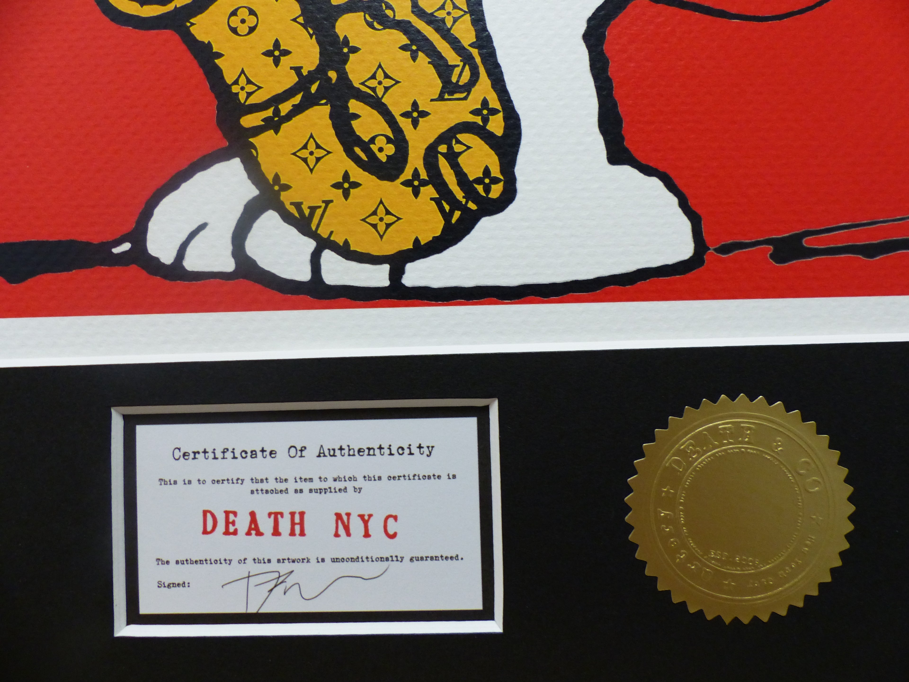 DEATH NYC "fertig gerahmt" Lithografie ltd. edition C.O.A. "Snoopy Woodstock Saxophone" Red