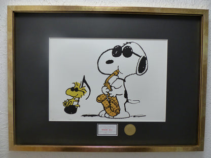 DEATH NYC "fertig gerahmt" Lithografie ltd. edition C.O.A. "Snoopy Woodstock Saxophone"
