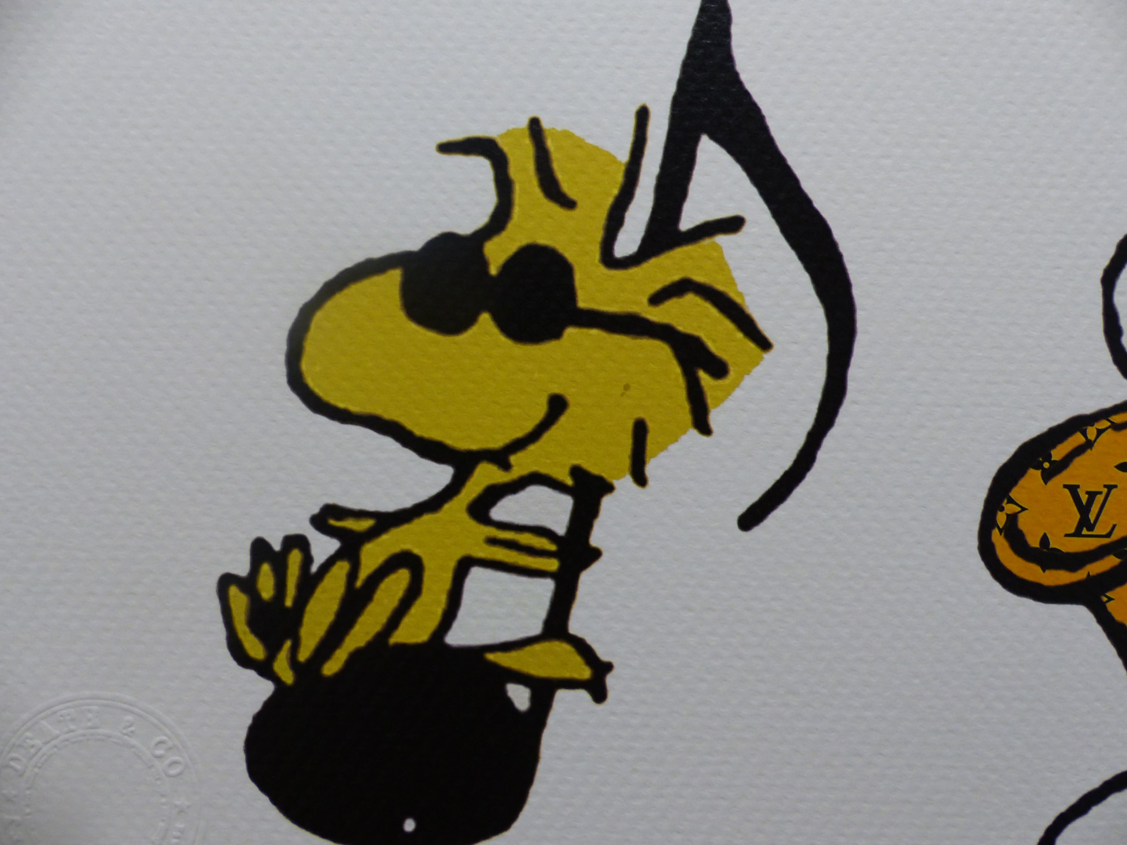DEATH NYC "fertig gerahmt" Lithografie ltd. edition C.O.A. "Snoopy Woodstock Saxophone"