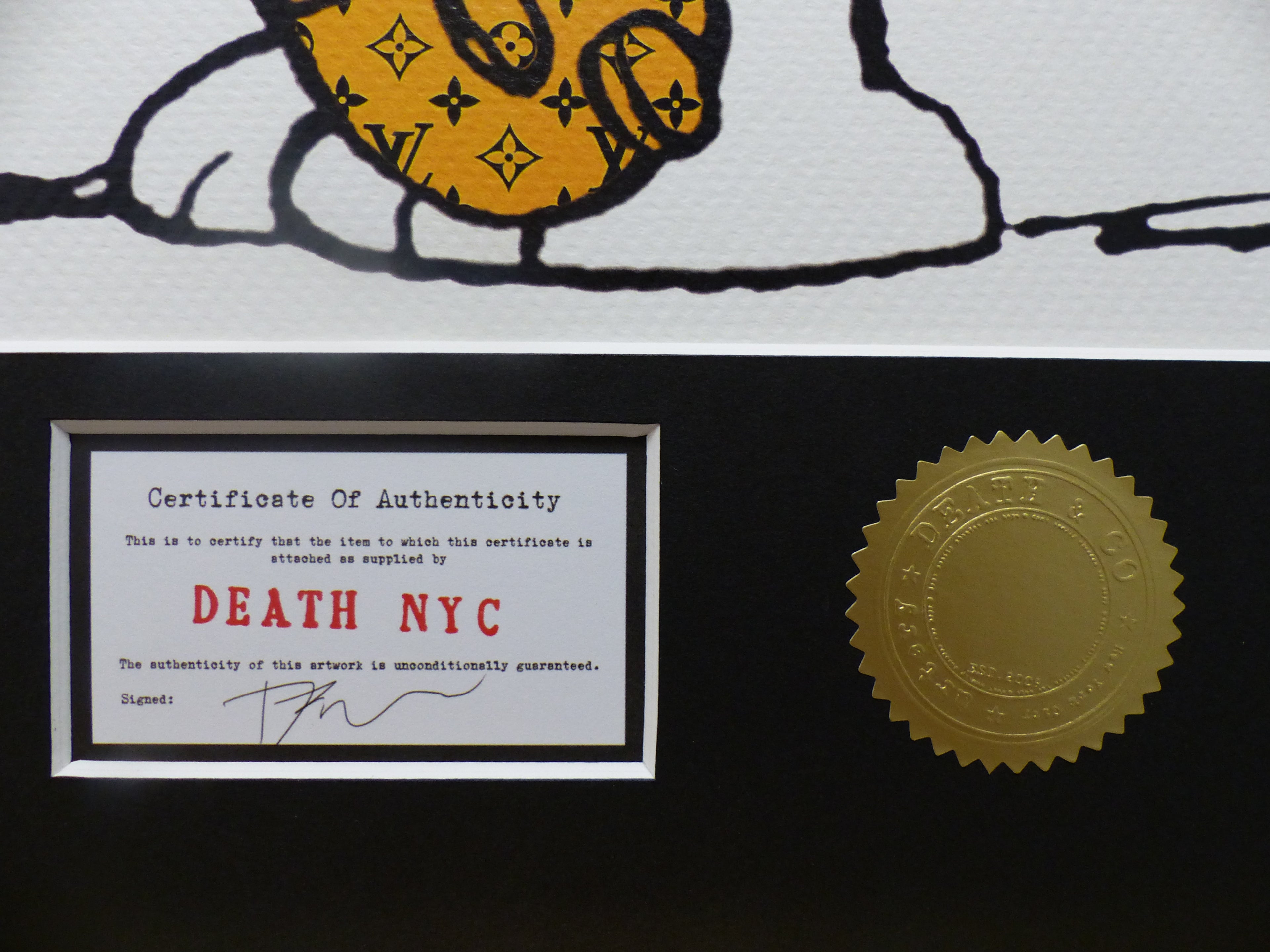 DEATH NYC "fertig gerahmt" Lithografie ltd. edition C.O.A. "Snoopy Woodstock Saxophone"