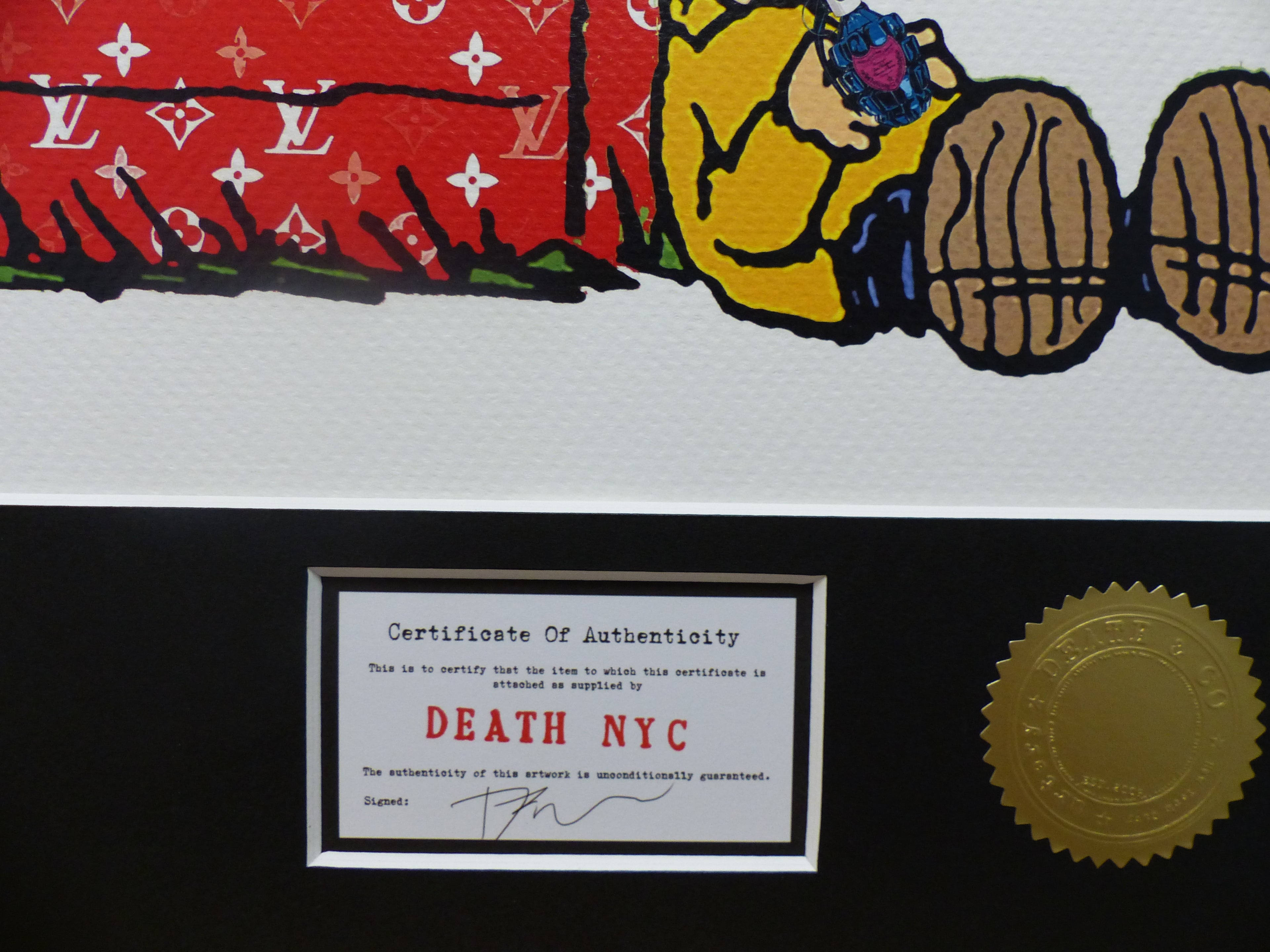 DEATH NYC "GERAHMT" Lithografie ltd. edition C.O.A. "Snoopy and Charly grenade"