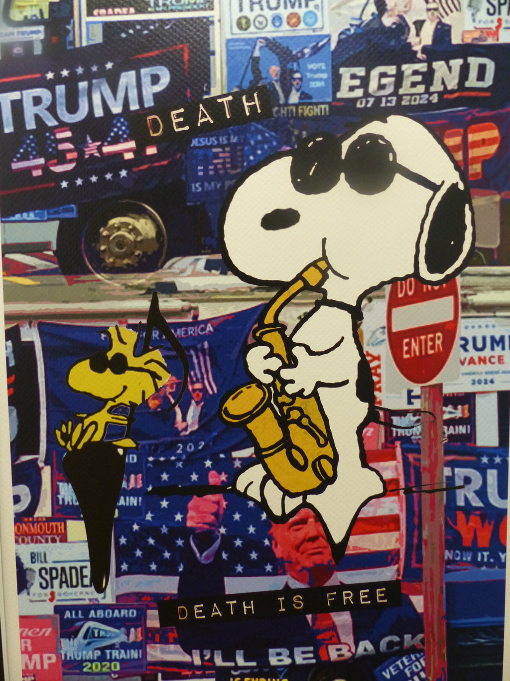 DEATH NYC "GERAHMT" Lithografie ltd.Edit. of 100 "Snoopy Trump" 3D Siegel COA
