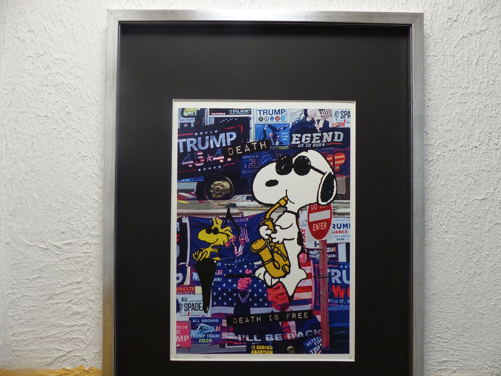 DEATH NYC "GERAHMT" Lithografie ltd.Edit. of 100 "Snoopy Trump" 3D Siegel COA