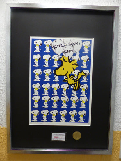DEATH NYC "GERAHMT" Lithografie ltd.Edit. of 100 "Snoopy and Woodstock" 3D Siegel COA