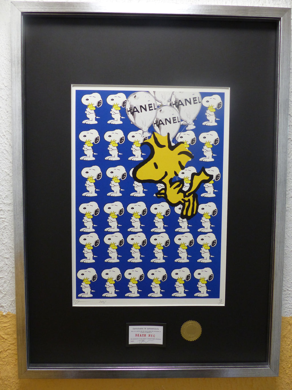 DEATH NYC "GERAHMT" Lithografie ltd.Edit. of 100 "Snoopy and Woodstock" 3D Siegel COA