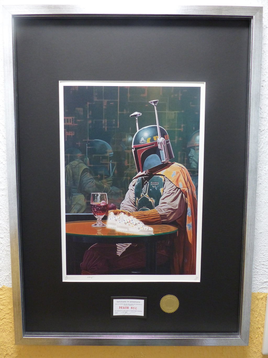 DEATH NYC "GERAHMT" Lithografie ltd.Edit. of 100 "Mandalorian Star Wars" 3D Siegel COA