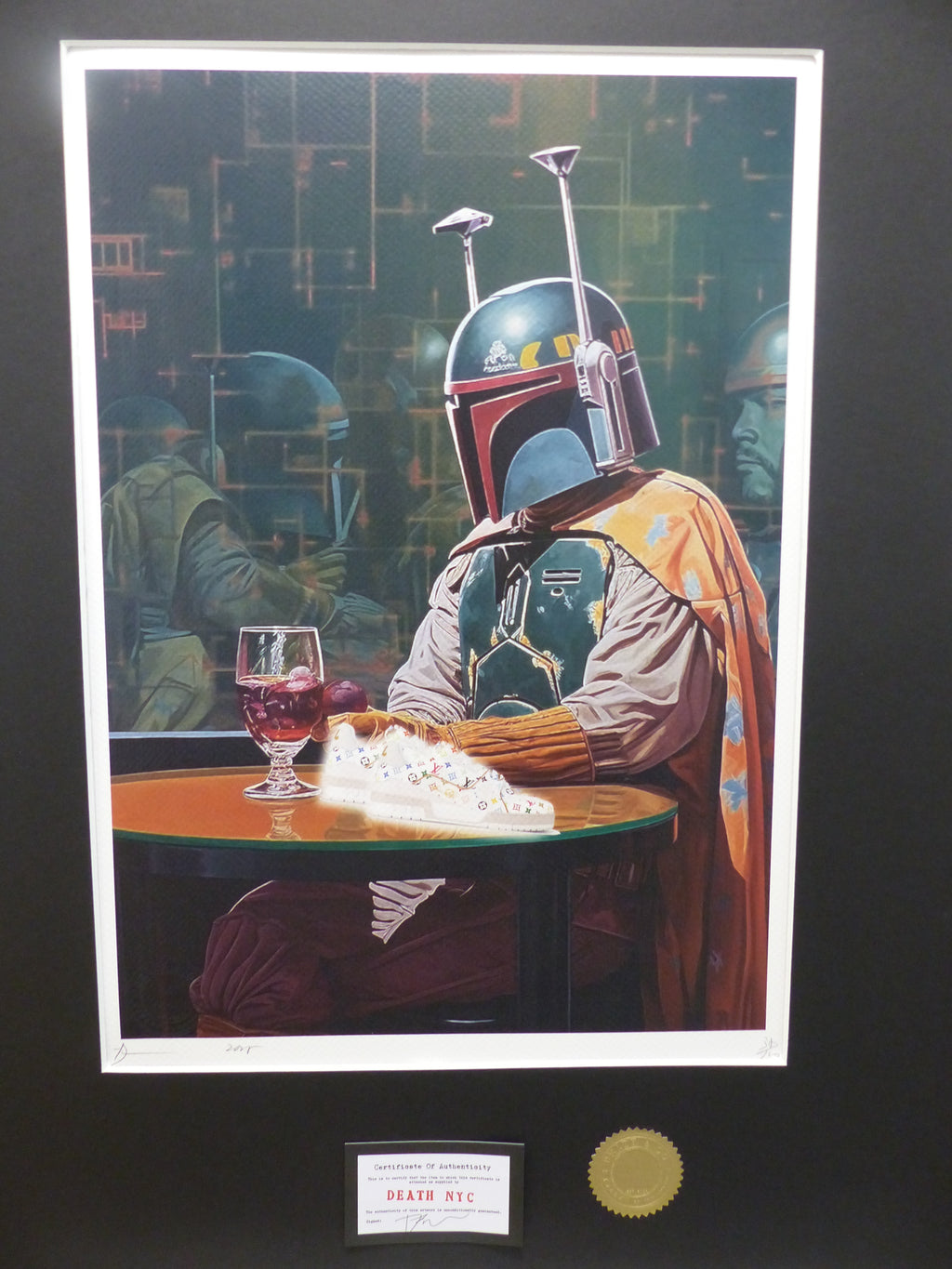 DEATH NYC "GERAHMT" Lithografie ltd.Edit. of 100 "Mandalorian Star Wars" 3D Siegel COA