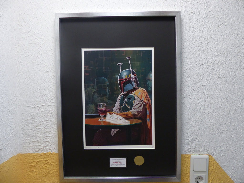 DEATH NYC "GERAHMT" Lithografie ltd.Edit. of 100 "Mandalorian Star Wars" 3D Siegel COA