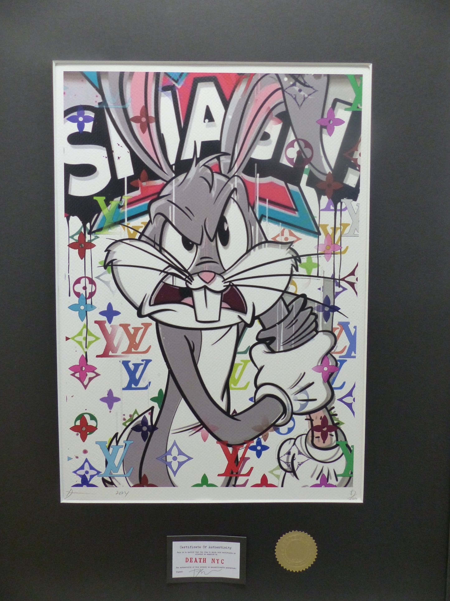 DEATH NYC "GERAHMT" Lithografie ltd.Edit. of 100 "Bugs Bunny" 3D Siegel COA