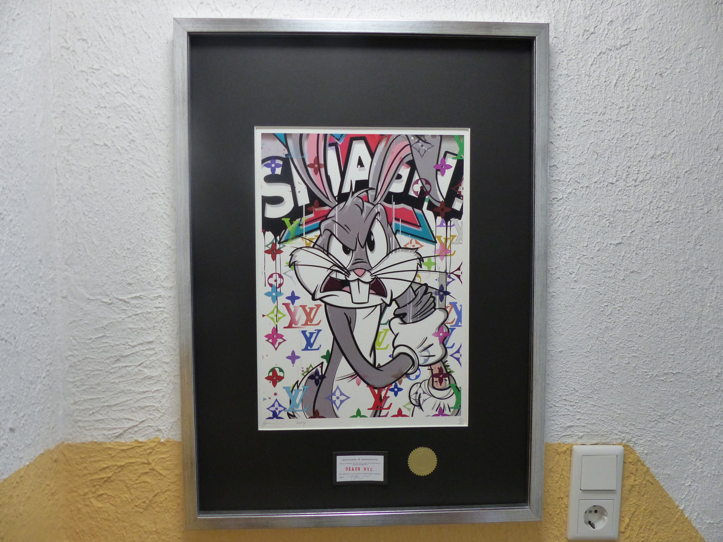 DEATH NYC "GERAHMT" Lithografie ltd.Edit. of 100 "Bugs Bunny" 3D Siegel COA
