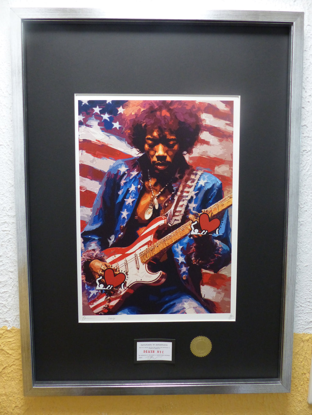 DEATH NYC "GERAHMT" Lithografie ltd.Edit. of 100 "Jimi Hendrix" 3D Siegel COA