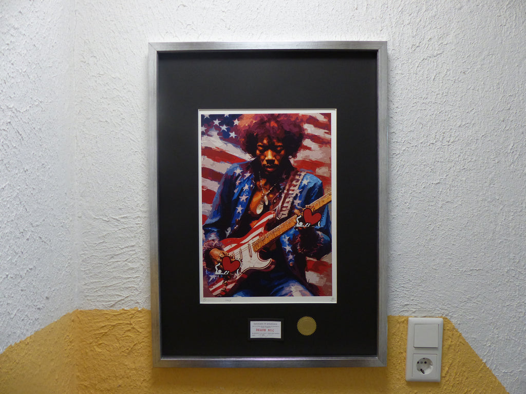 DEATH NYC "GERAHMT" Lithografie ltd.Edit. of 100 "Jimi Hendrix" 3D Siegel COA