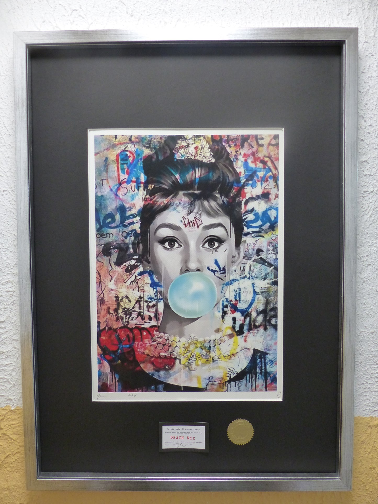 DEATH NYC "GERAHMT" Lithografie ltd.Edit. of 100 "Audrey Heburn I" 3D Siegel COA