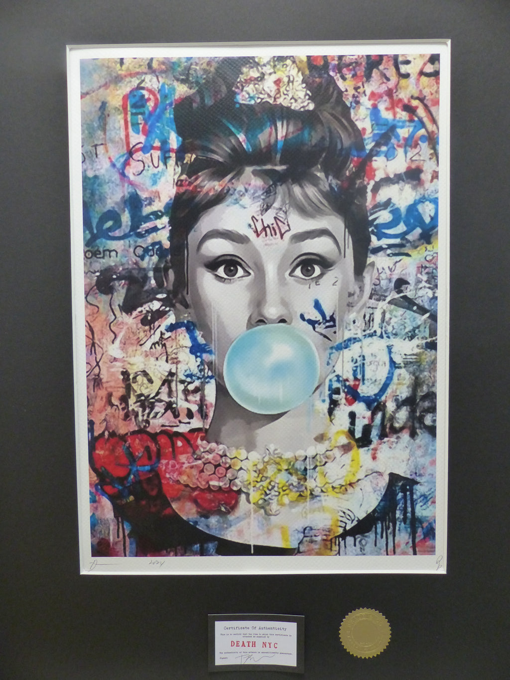 DEATH NYC "GERAHMT" Lithografie ltd.Edit. of 100 "Audrey Heburn I" 3D Siegel COA