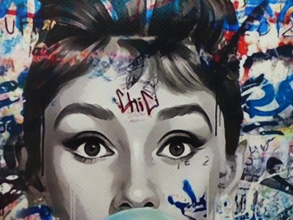 DEATH NYC "GERAHMT" Lithografie ltd.Edit. of 100 "Audrey Heburn I" 3D Siegel COA