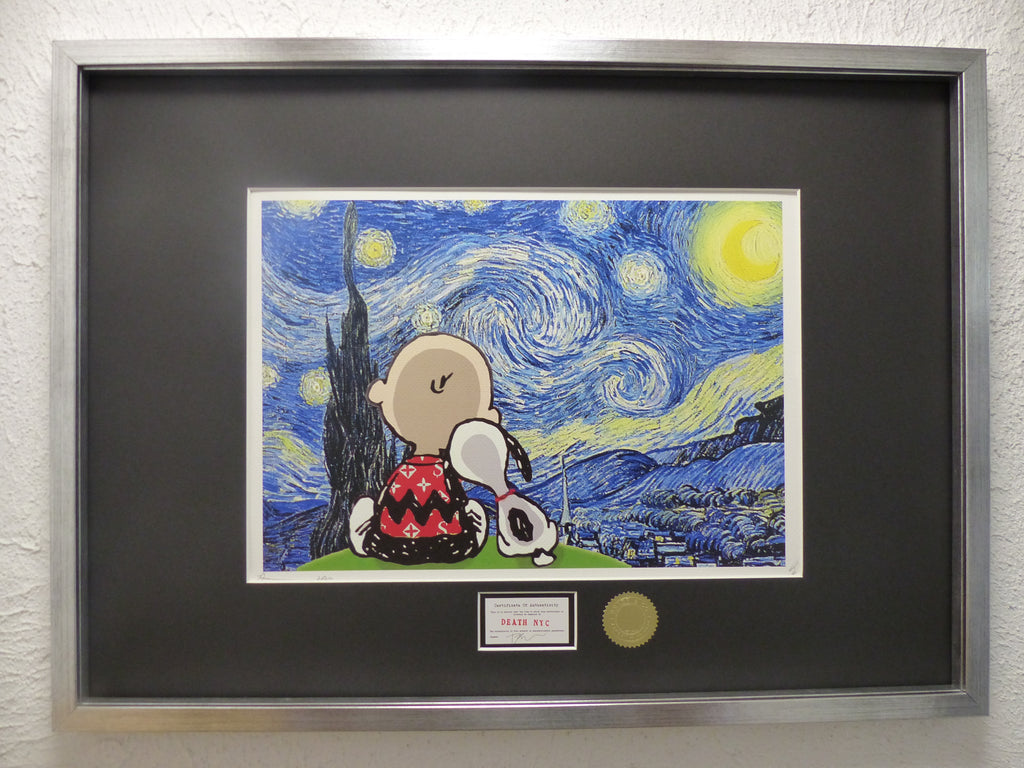 DEATH NYC gerahmte Lithografie ltd edit of 120 "Snoopy Charly with van Gogh background" 3D Siegel COA Zertifikat