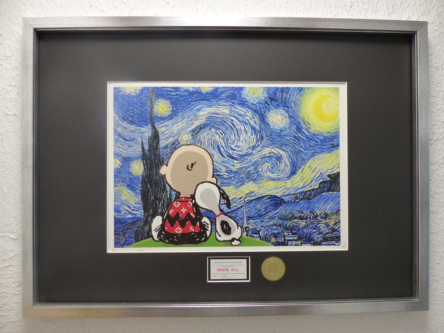 DEATH NYC gerahmte Lithografie ltd edit of 120 "Snoopy Charly with van Gogh background" 3D Siegel COA Zertifikat