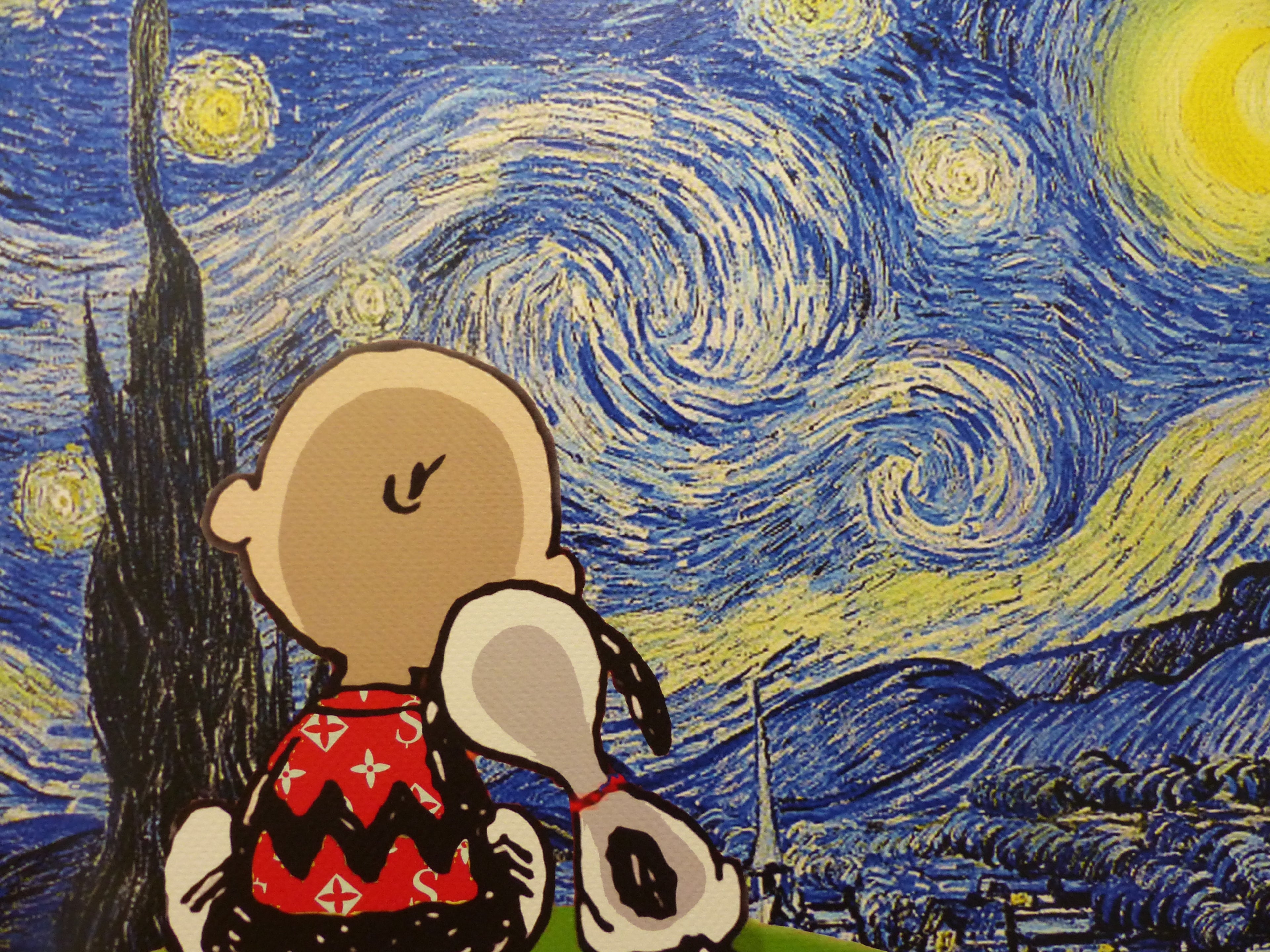 DEATH NYC gerahmte Lithografie ltd edit of 120 "Snoopy Charly with van Gogh background" 3D Siegel COA Zertifikat