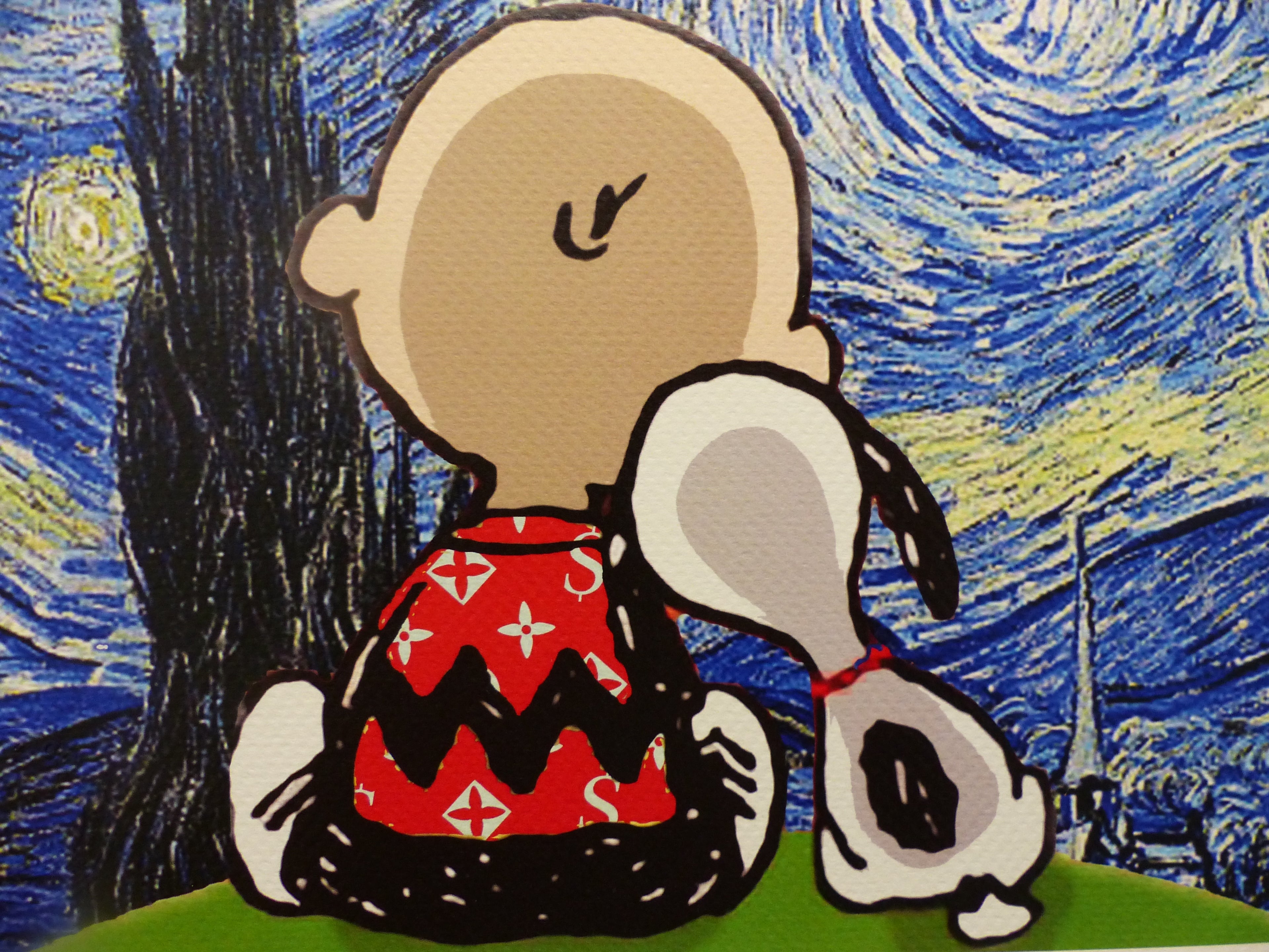 DEATH NYC gerahmte Lithografie ltd edit of 120 "Snoopy Charly with van Gogh background" 3D Siegel COA Zertifikat