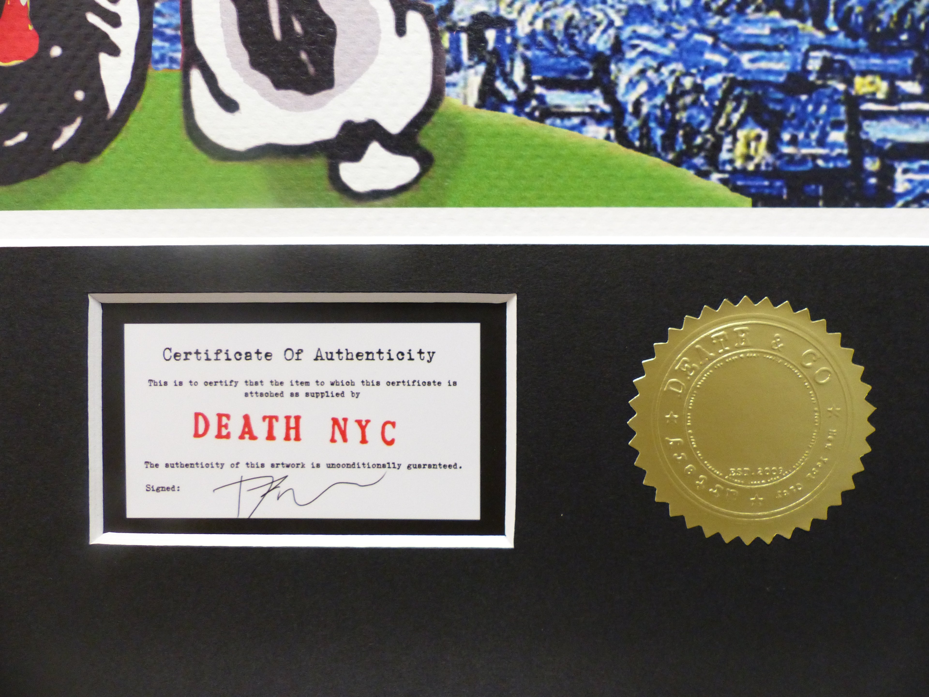 DEATH NYC gerahmte Lithografie ltd edit of 120 "Snoopy Charly with van Gogh background" 3D Siegel COA Zertifikat