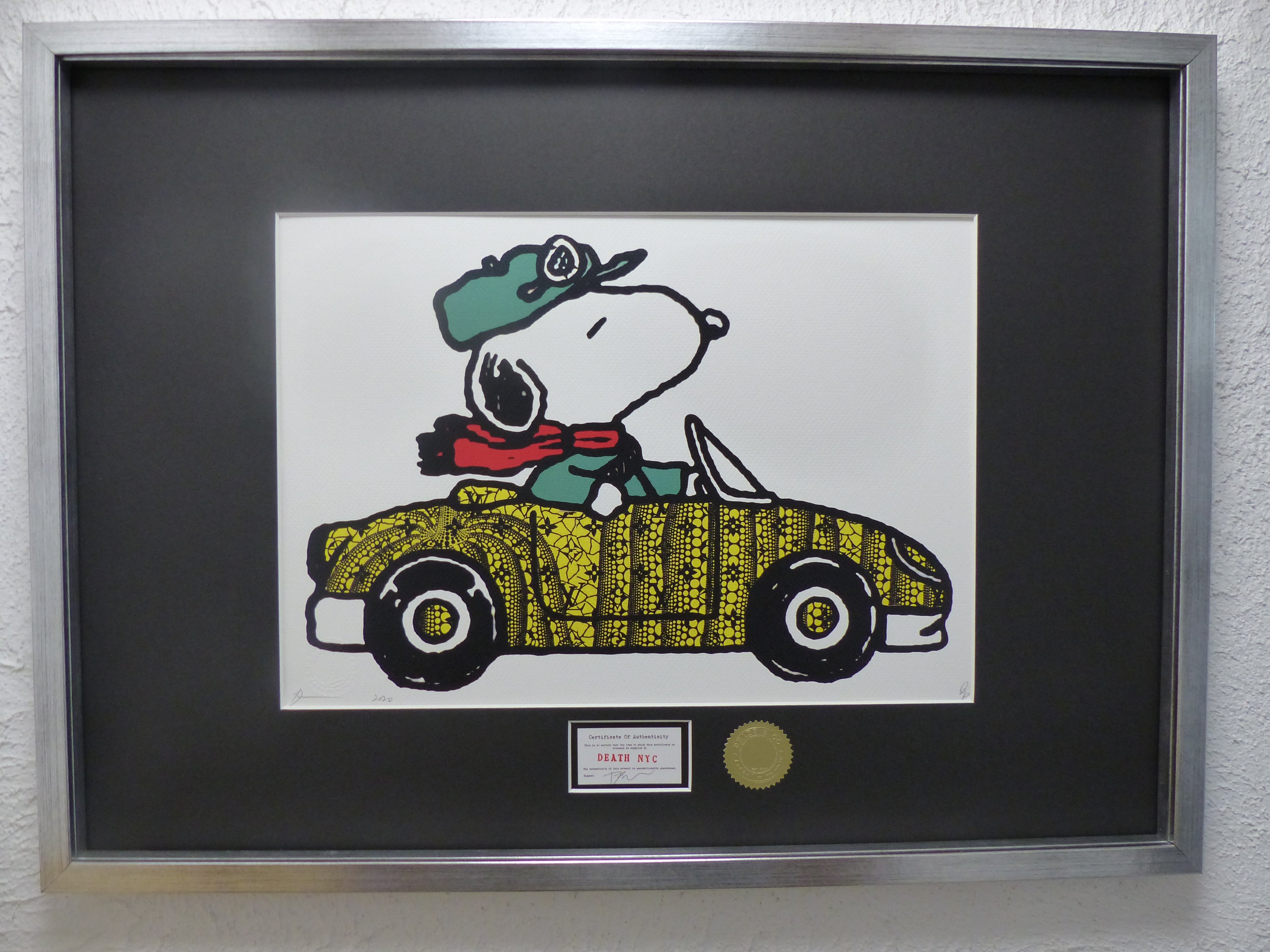 DEATH NYC gerahmte Lithografie ltd edit of 120 "Snoopy Car" 3D Siegel COA Zertifikat