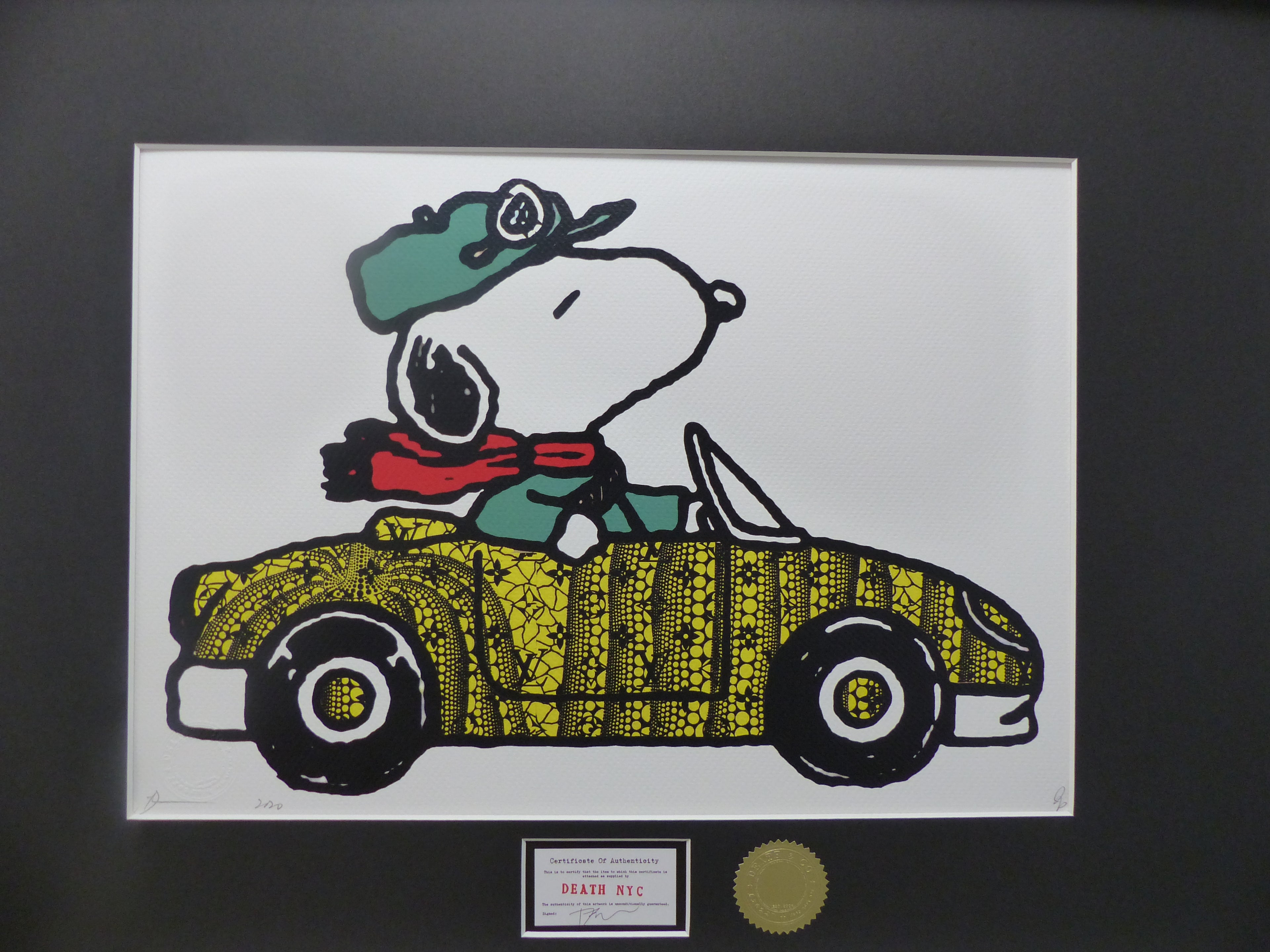 DEATH NYC gerahmte Lithografie ltd edit of 120 "Snoopy Car" 3D Siegel COA Zertifikat