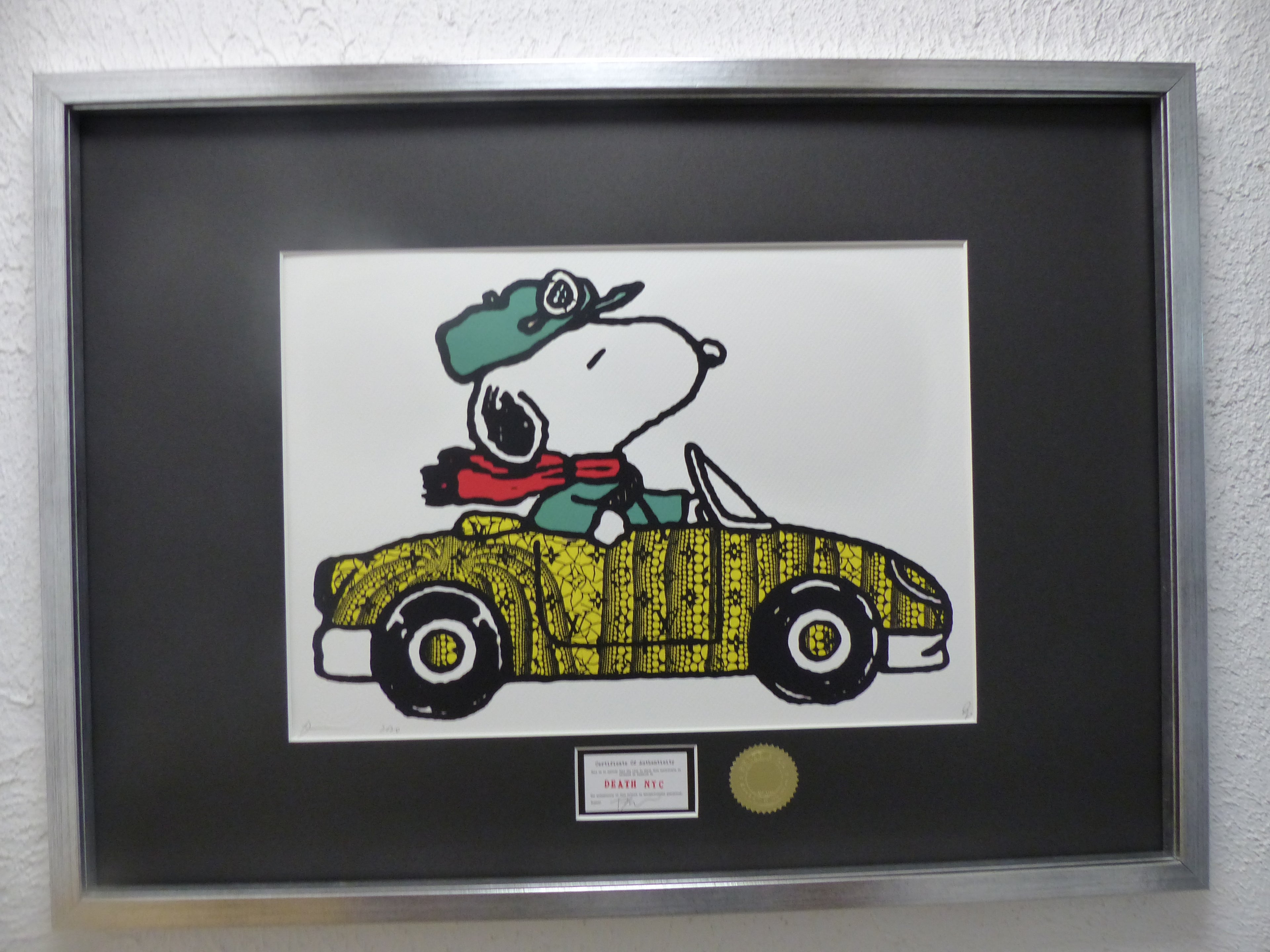 DEATH NYC gerahmte Lithografie ltd edit of 120 "Snoopy Car" 3D Siegel COA Zertifikat