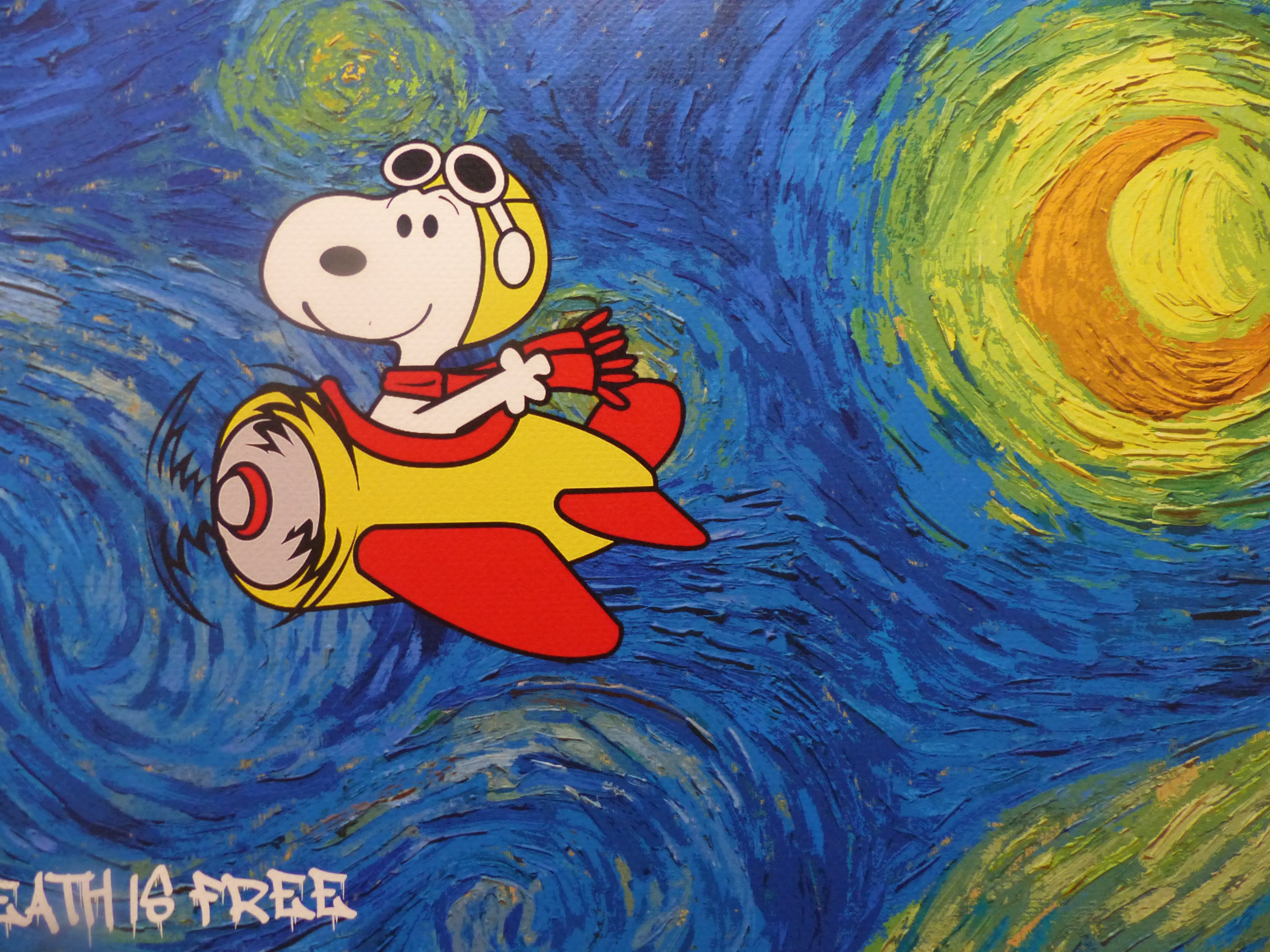 DEATH NYC gerahmte Lithografie ltd edit of 120 "Flying Snoopy" 3D Siegel COA Zertifikat