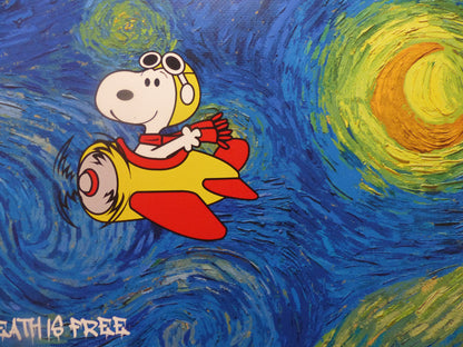 DEATH NYC gerahmte Lithografie ltd edit of 120 "Flying Snoopy" 3D Siegel COA Zertifikat