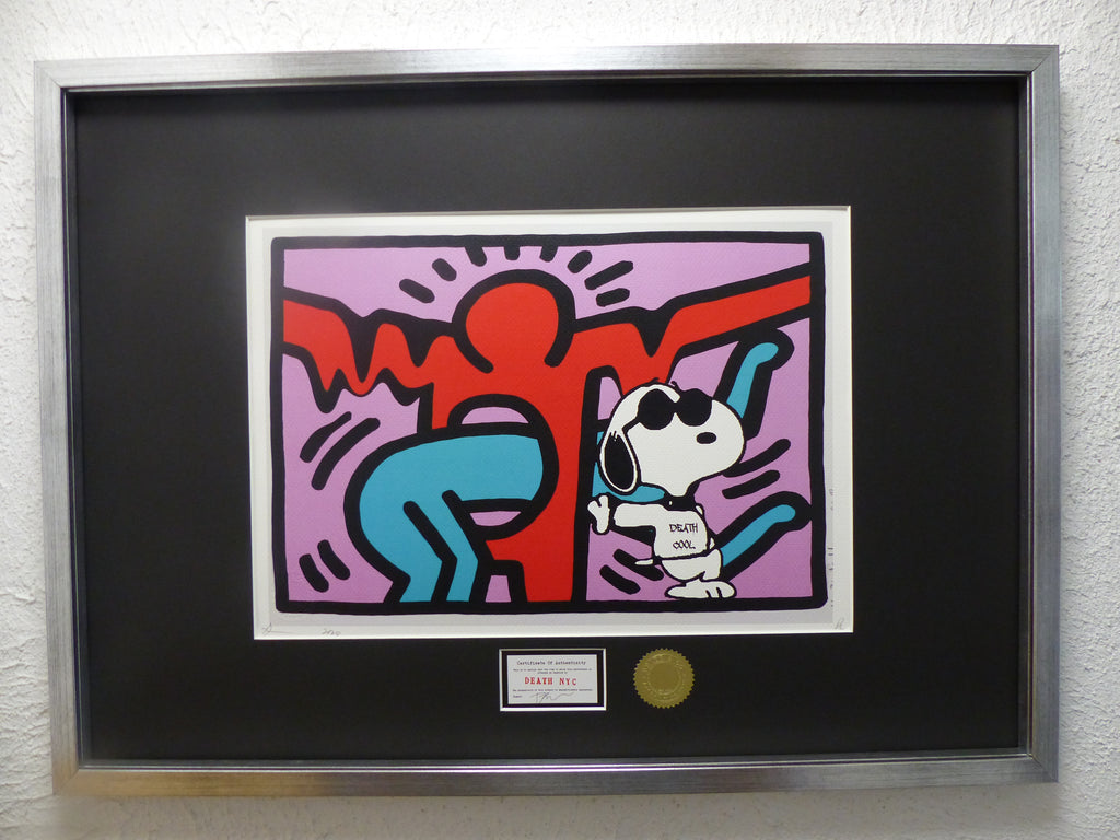 DEATH NYC gerahmte Lithografie ltd edit of 100 "Snoopy Keith Haring" 3D Siegel COA Zertifikat
