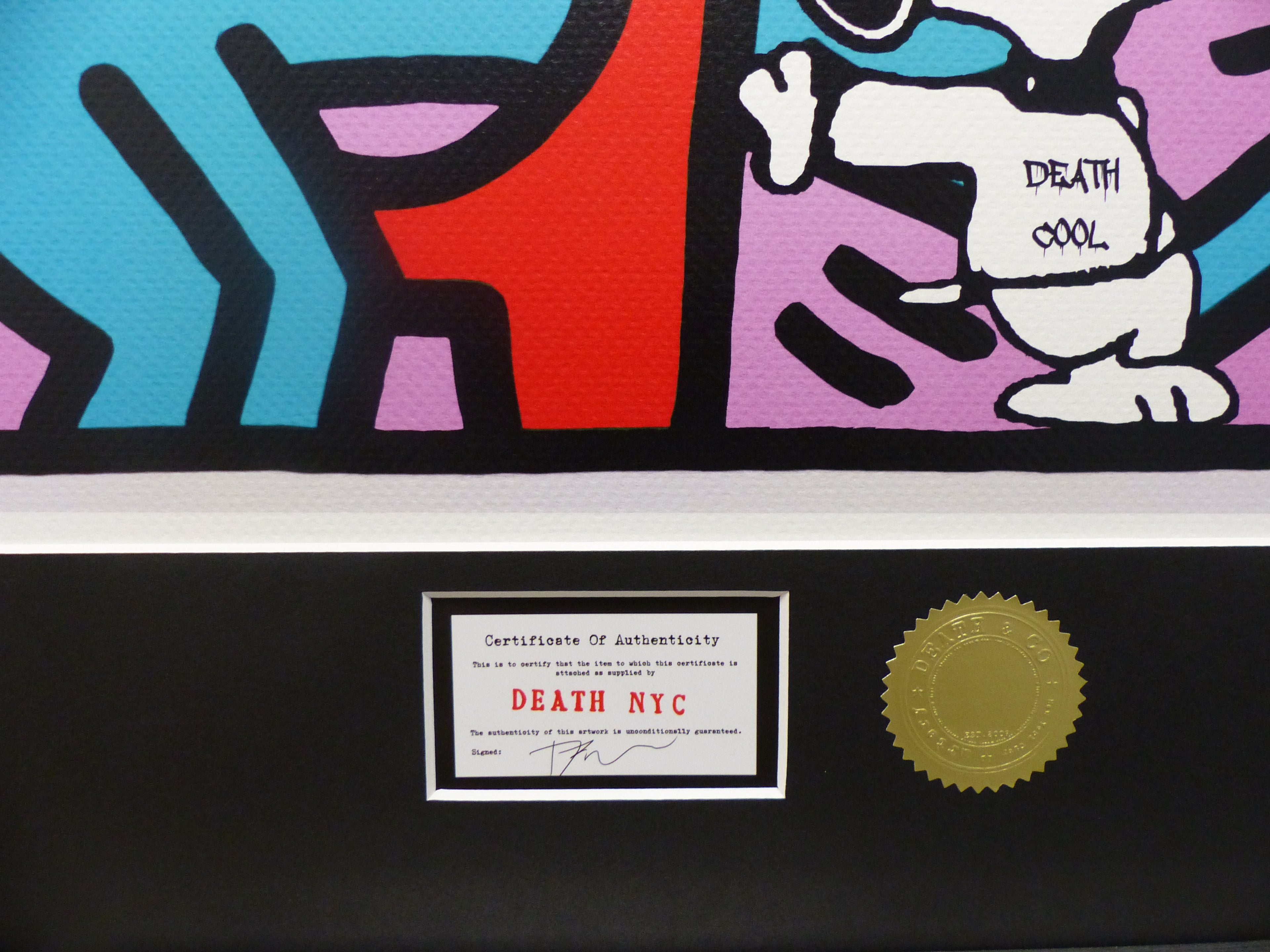 DEATH NYC gerahmte Lithografie ltd edit of 100 "Snoopy Keith Haring" 3D Siegel COA Zertifikat